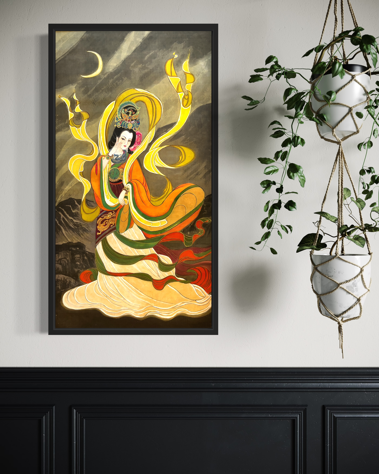 Empress Yan Ji (Han Dynasty), Stretched Canvas Print, Ready to Hang, Installed with D-Ring and Wires, Under Moonlight, Elegant Woman, Chinese watercolor on silk