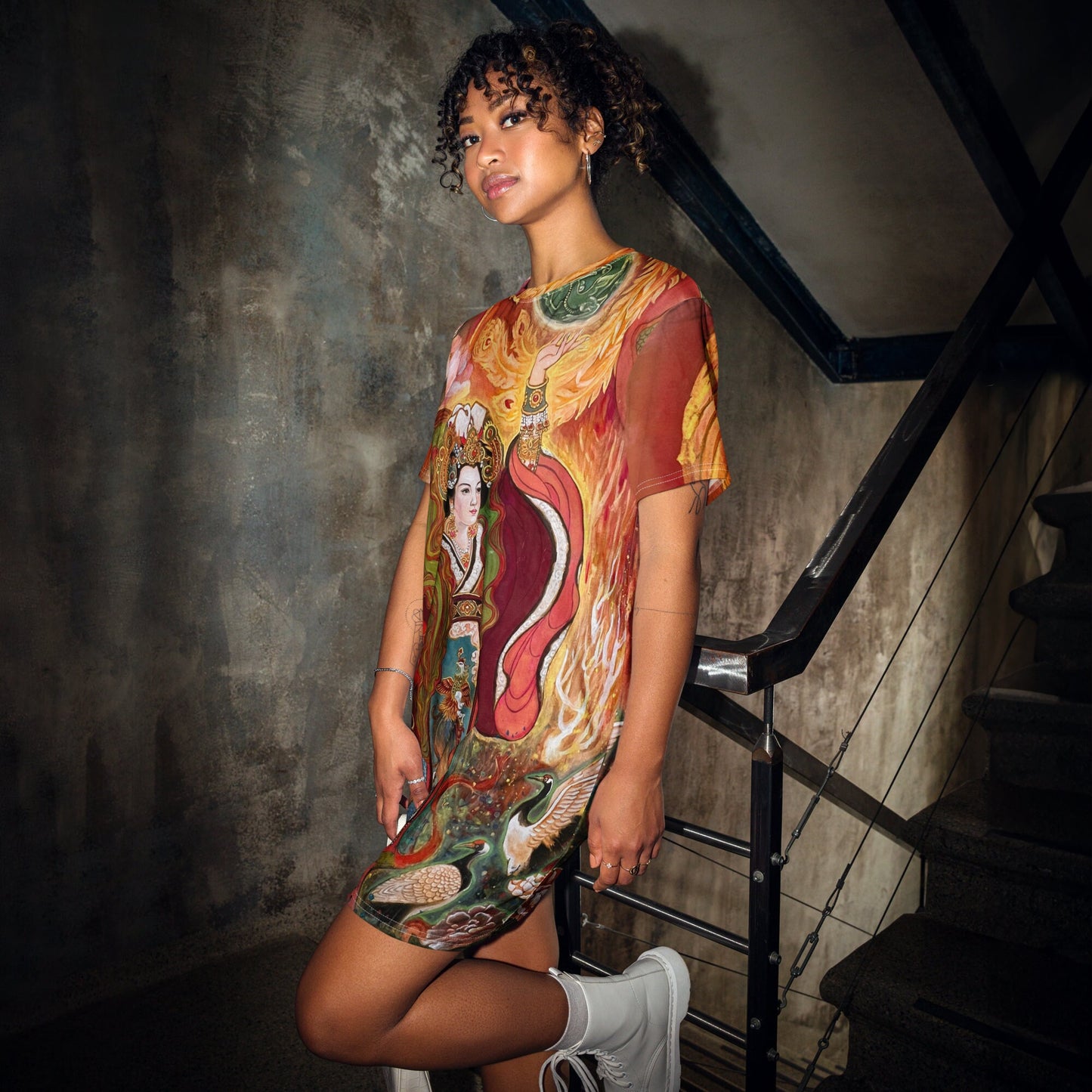 Chinese watercolor art T-shirt dress, Empress Collection by Xiang Li art