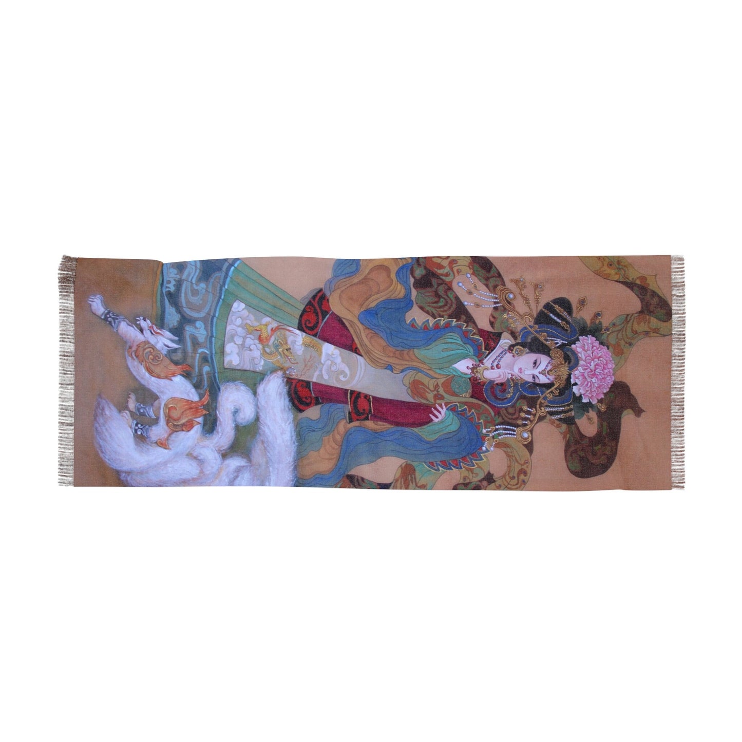Empress Guo Nüwang Light Scarf, water color painting, women fashion scarf, Chinese New Year gift, unique cultural gift