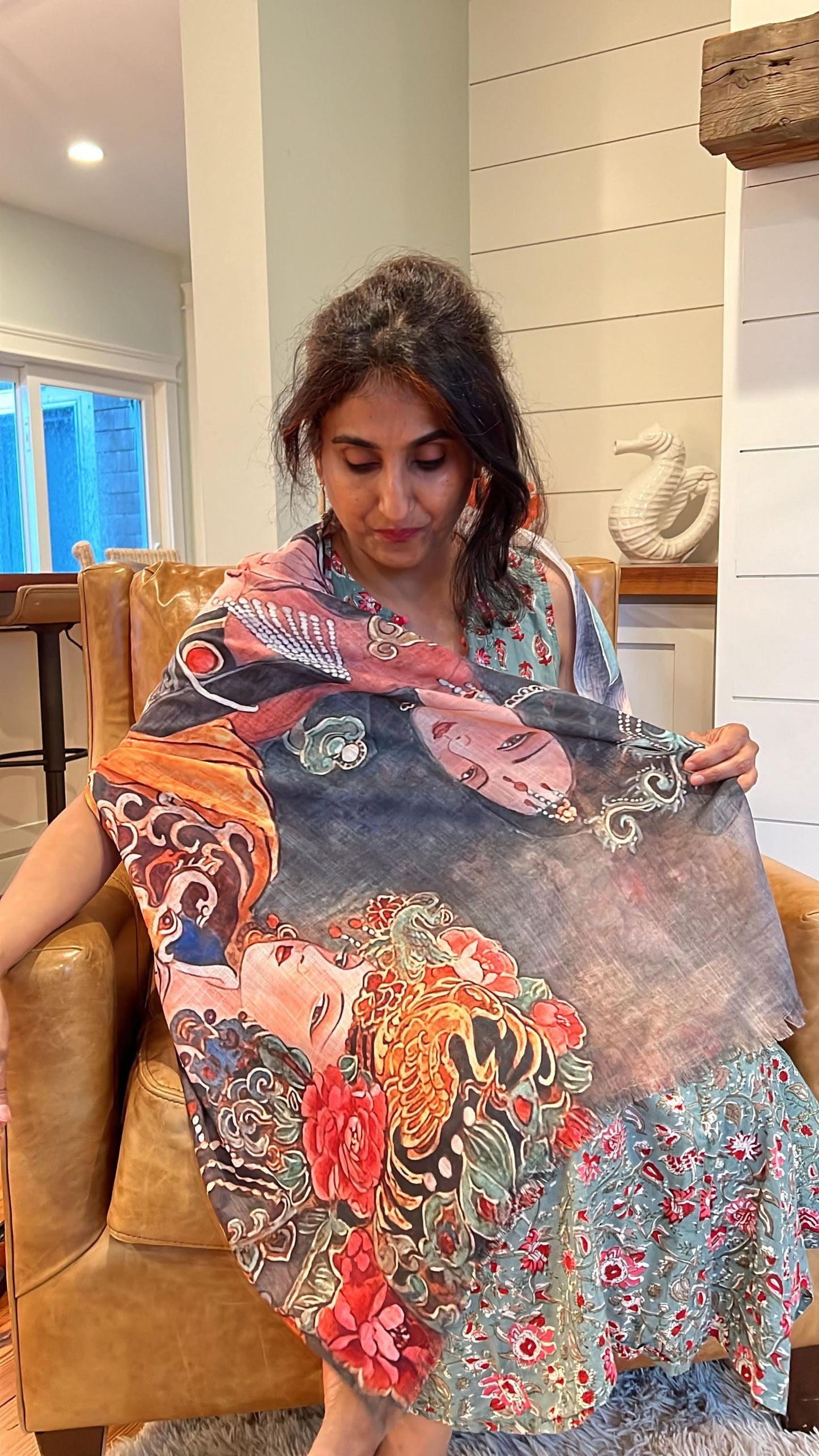 Western Jin Empresses Light Scarf, water color painting, women fashion scarf, Chinese New Year gift, unique cultural gift