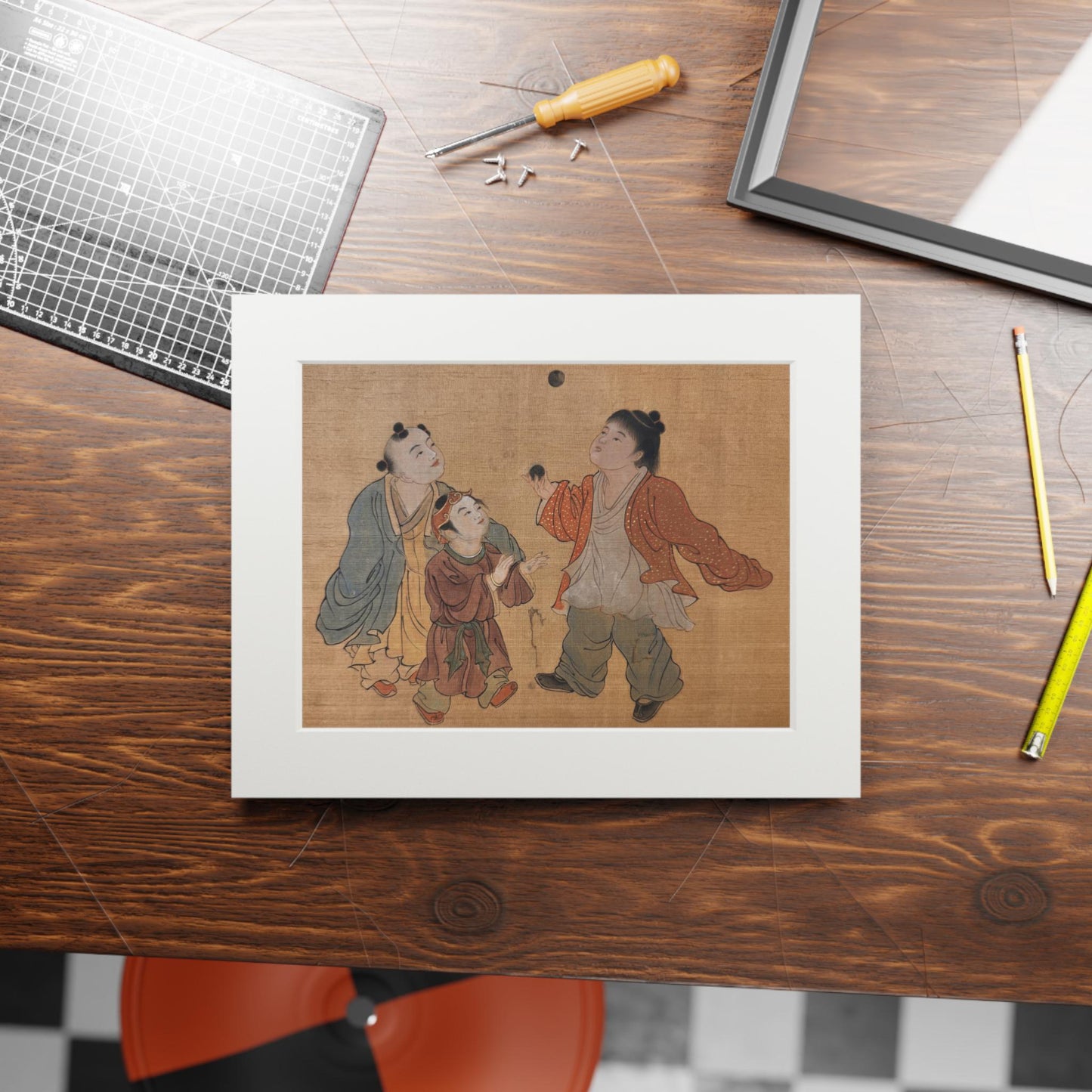 Fine Art Print, Song Dynasty Painting Xiang Li, Royal Children Playing, Chinese Watercolor, Passepartout Frame, Lunar New Year Gift