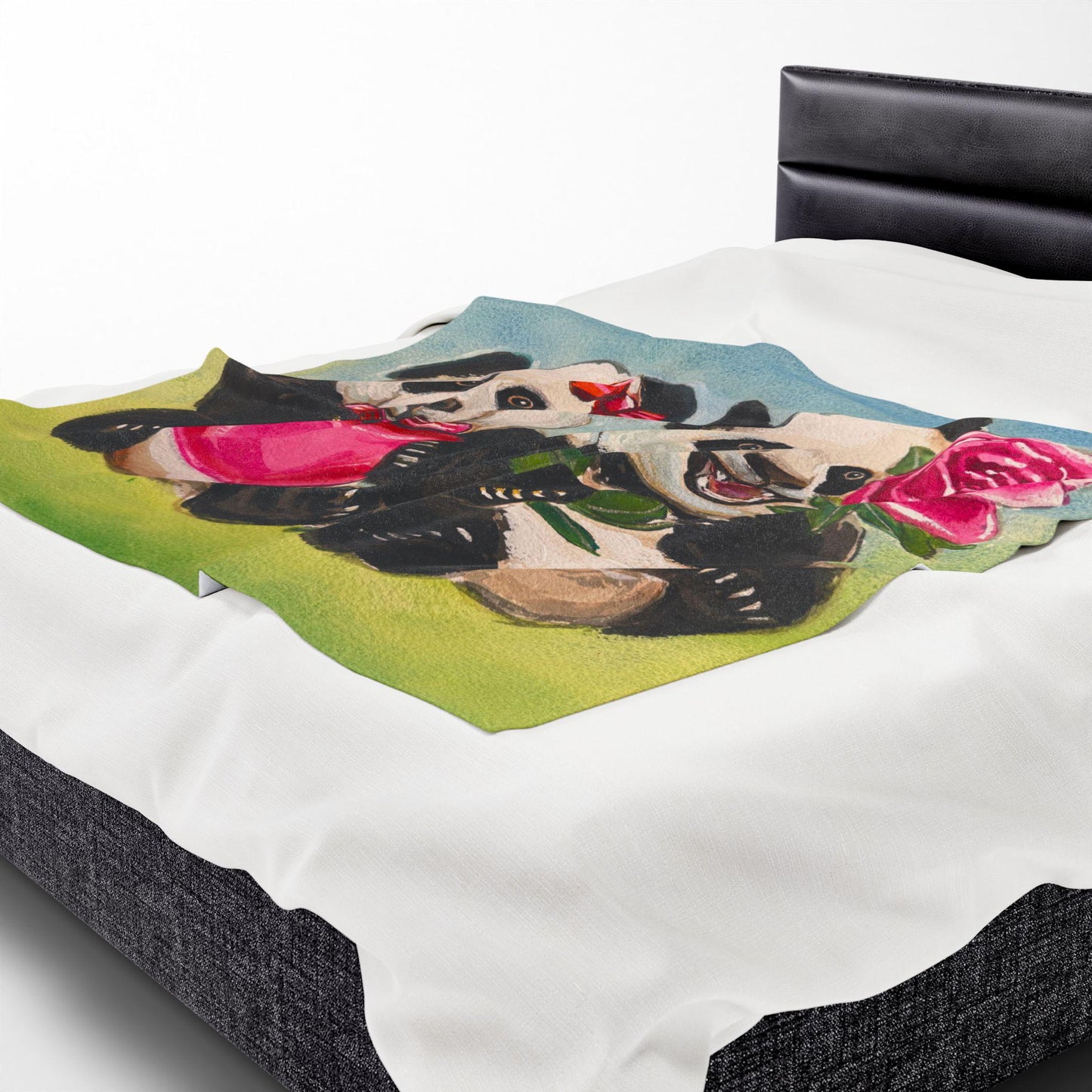 Cozy Panda Plush Blanket, Hearts, Roses, Kids Blanket, Cute Animal Decor, Gift for Children, Birthday Gift, Playroom Decor, Soft Throw