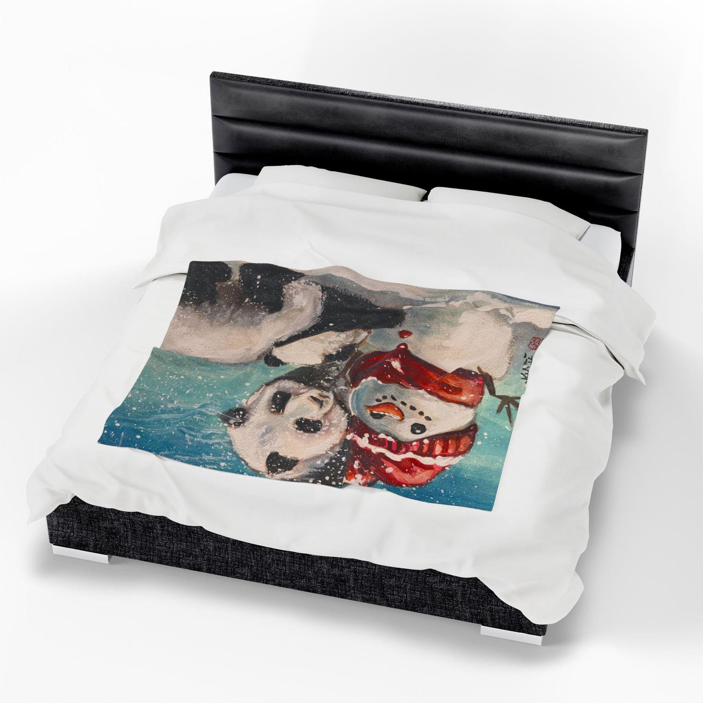 Cozy Winter Velveteen Plush Blanket with Snowman and Panda Design, Holiday Gift, Soft Throw for Home, Warm Snuggle Blanket, Christmas Decor