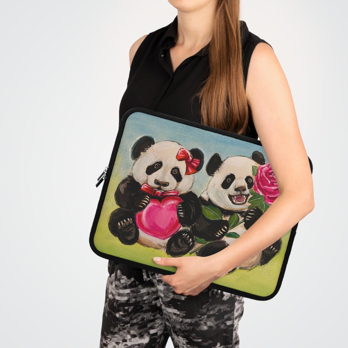 Cute Pandas Laptop Sleeve, Adorable Tech Case, Gift for Students, Valentine's Day Present, Pandas in Love, Back to School, 5 sizes available