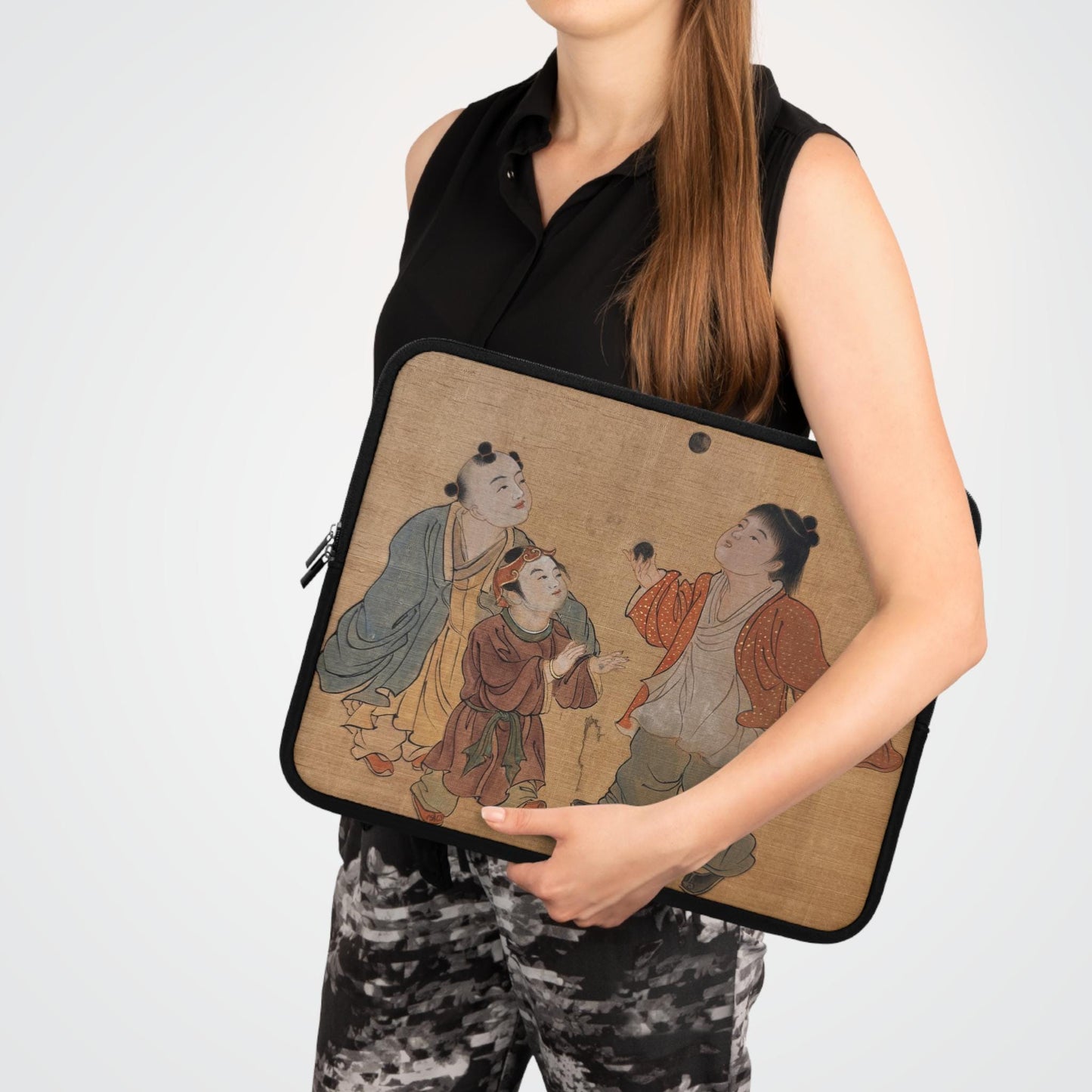 Chinese Watercolor Children Playing Laptop Sleeve, Protective Case for laptops and digital devices, Artistic Cover, Cultural Gift, 5 sizes