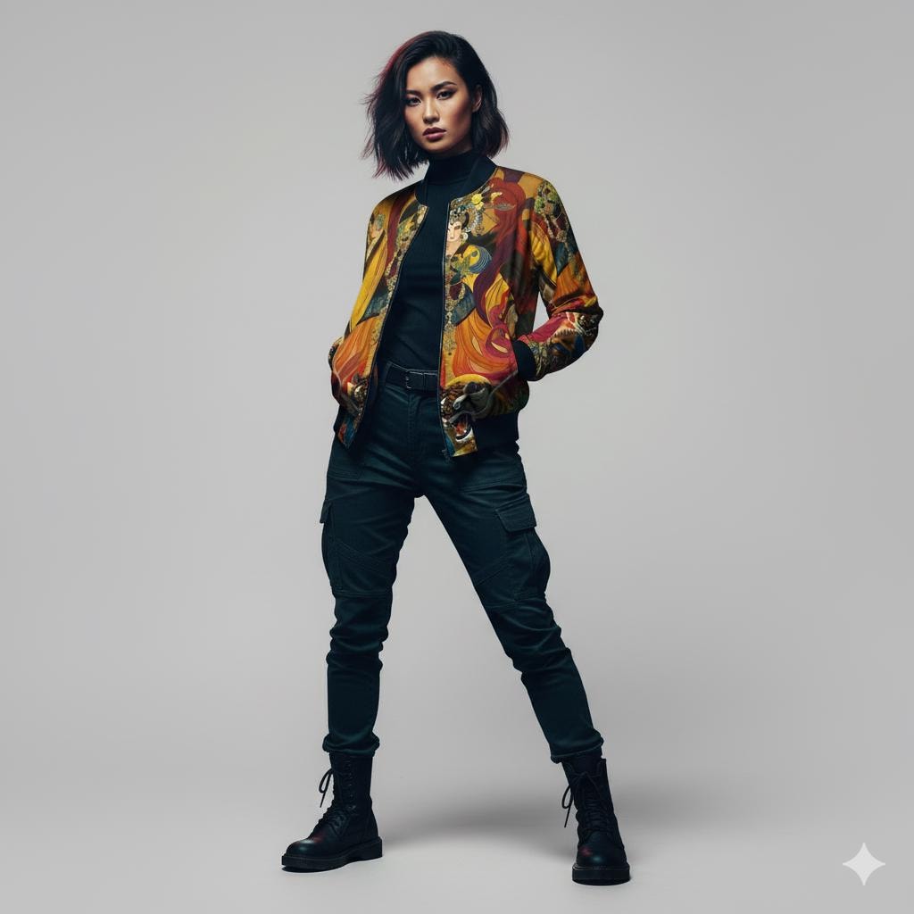 Watercolor Chinese Empress Women's Bomber Jacket, Unique Artwear, Statement Piece, Gift for Her, Chinese Empress Jacket, Women's Outerwear