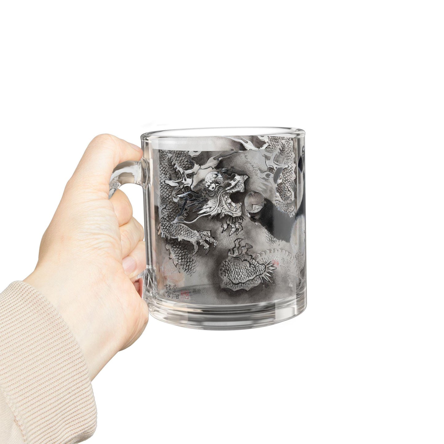 Panda and Dragon Illustration Glass Mug | 10oz