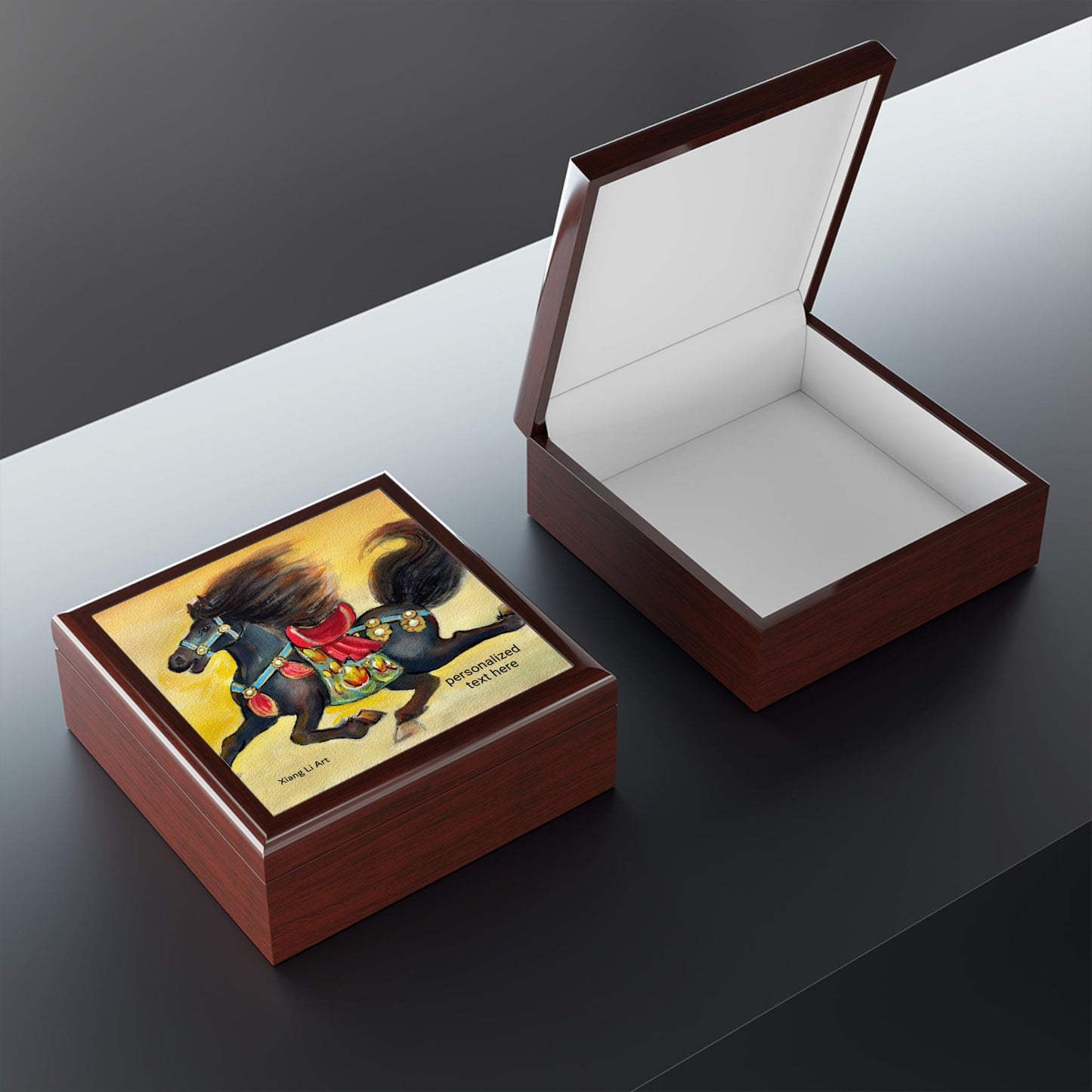 Black Horse Painting Jewelry Box | Painted Carousel Horse Keepsake