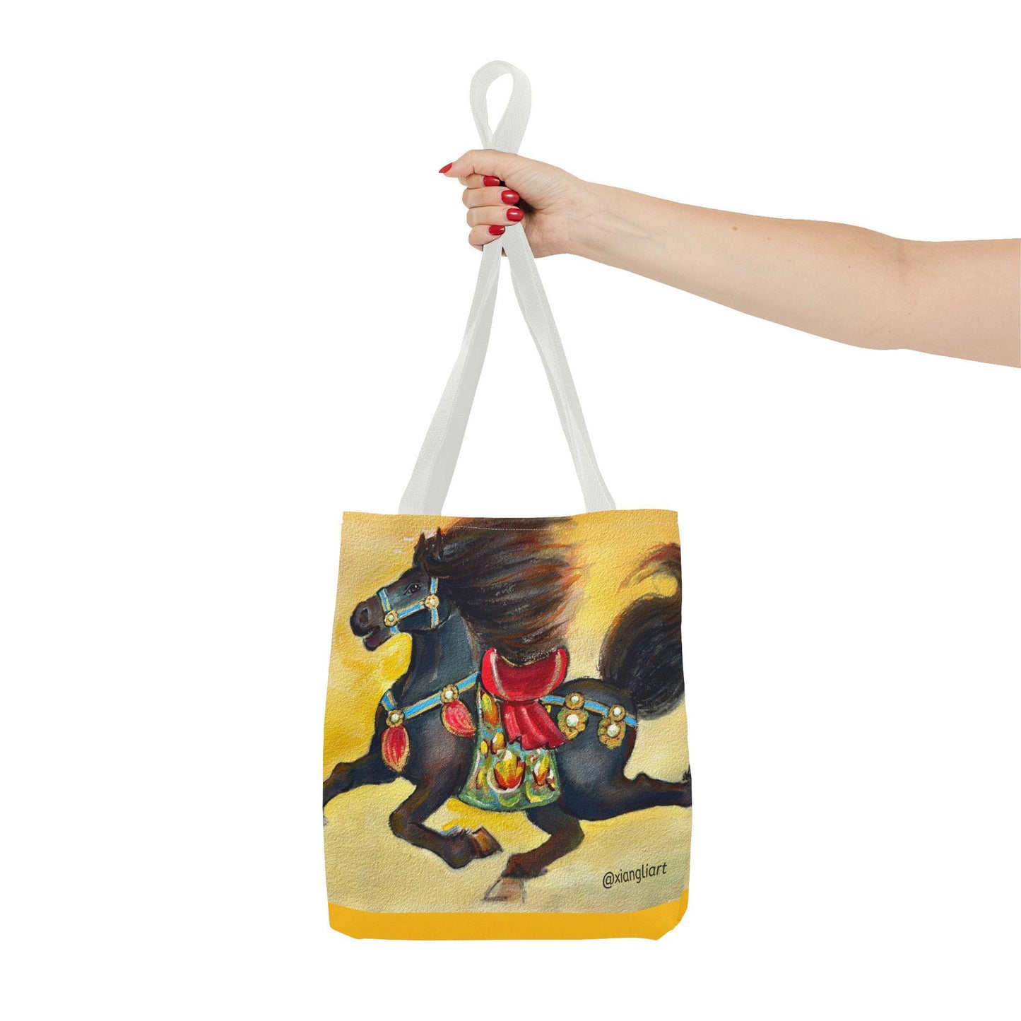 Chinese Horoscope Horse Lunar New Year 2026 Best Gift Black Carousel Horse Tote Bag | Colorful Saddle All-Over Print