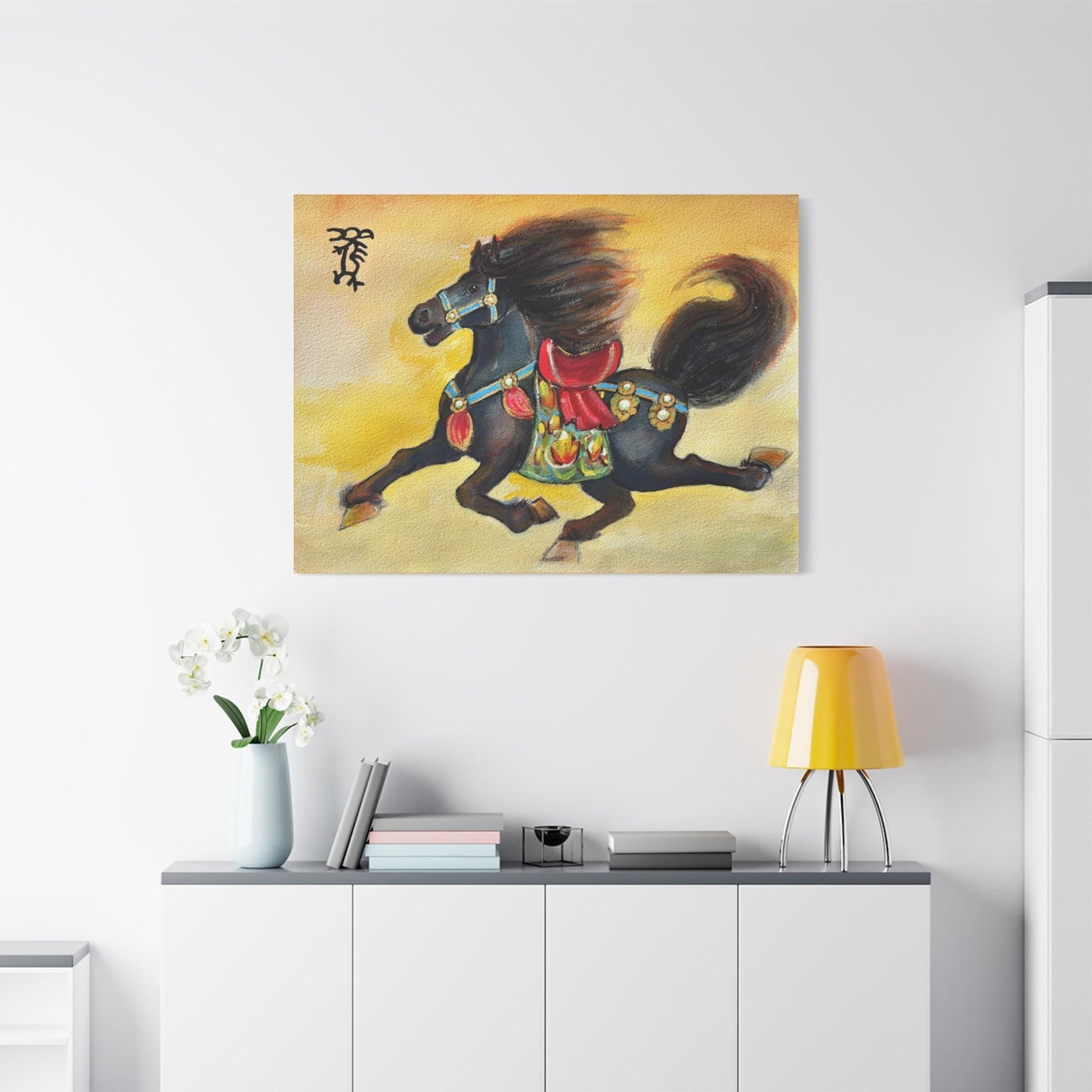 Chinese Horoscope Horse Lunar New Year 2026 Black Horse Painting Matte Canvas
