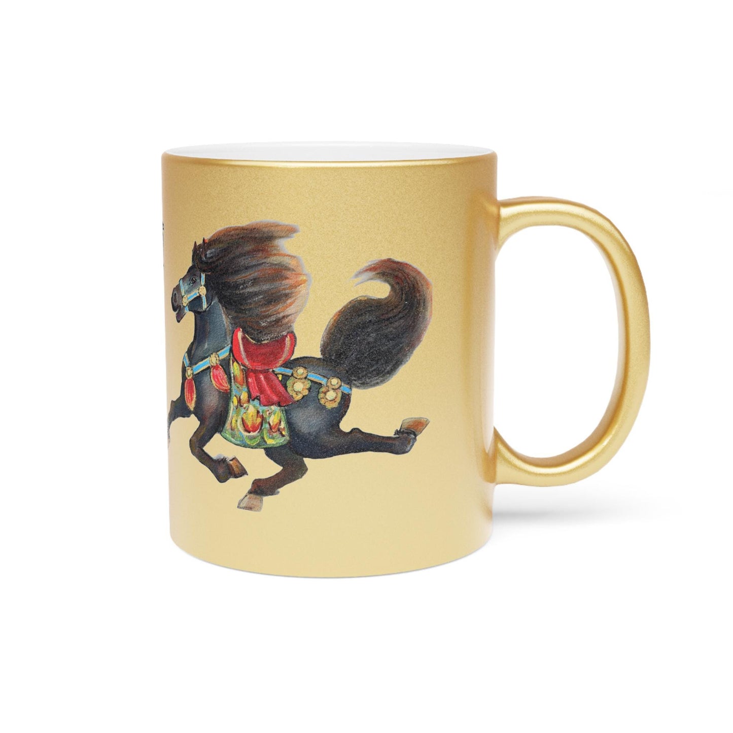 Galloping Chinese Horse Lunar New Year 2026 Metallic Mug | Silver Gold shimmer ceramic cup