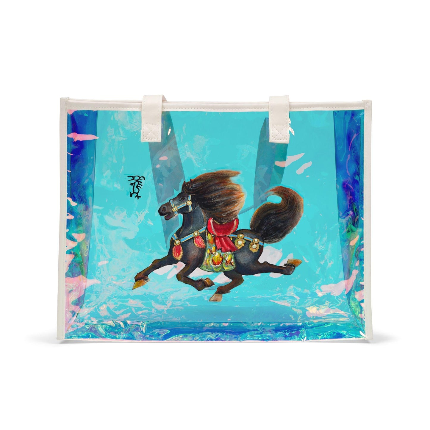 Carousel Horse Beach Tote Bag | Holographic Iridescent Vinyl