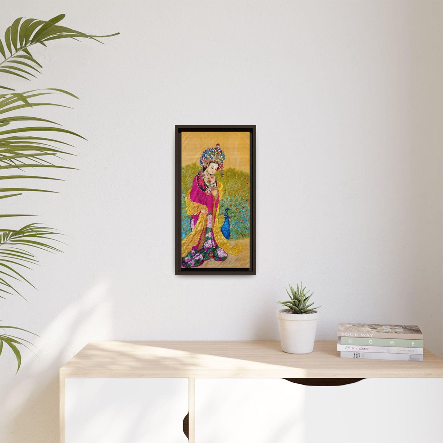 Chinese Empress & Colorful Peacock Matte Canvas Framed | Vibrant Asian-inspired Art