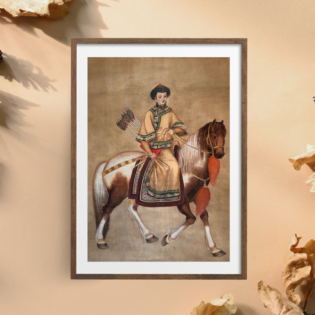 Primary Consort Minhui (Qing Dynasty), Fine Art Print, Horse Riding, Female Warrior, Horse, Chinese watercolor on silk, Chinese Gift, Gift for her