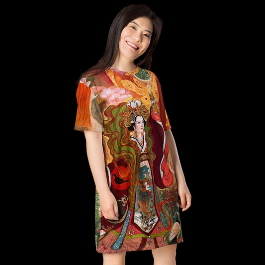 Chinese watercolor art T-shirt dress, Empress Collection by Xiang Li art