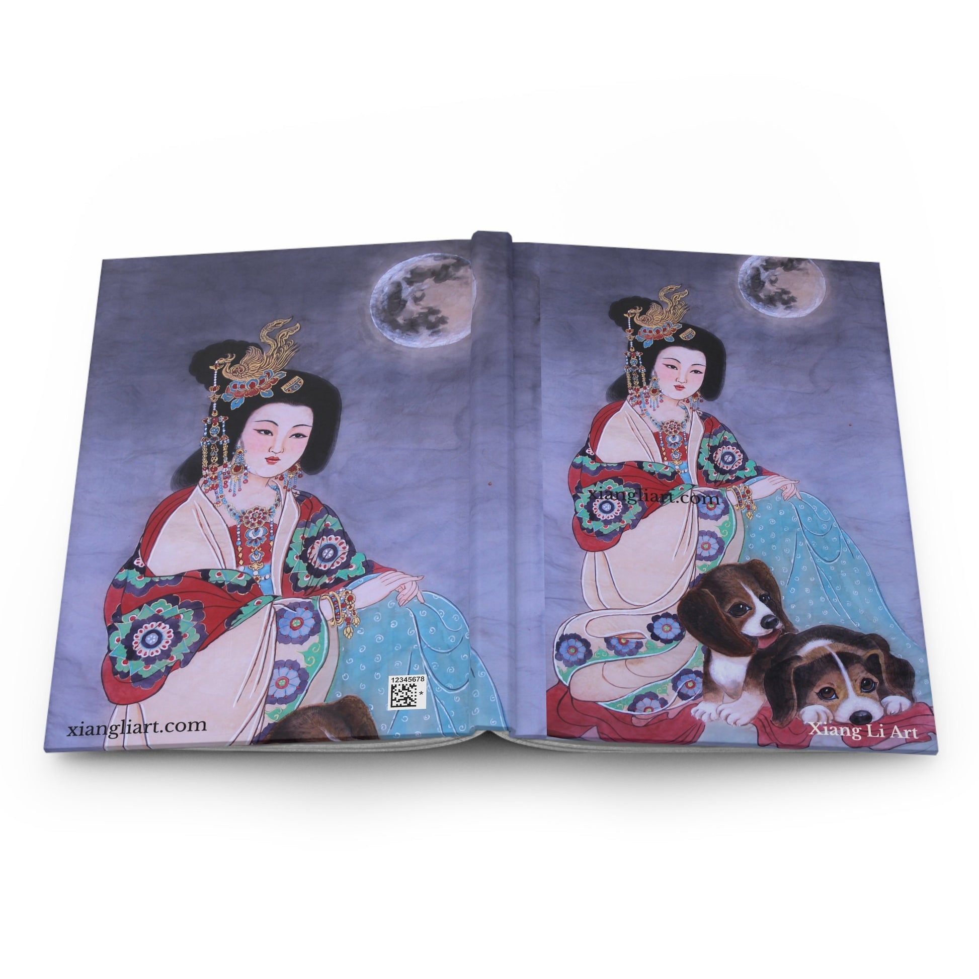 Hardcover Journal Matte | With Ancient Chinese Empress and Her Pet Dogs | Print of Chinese watercolor on silk