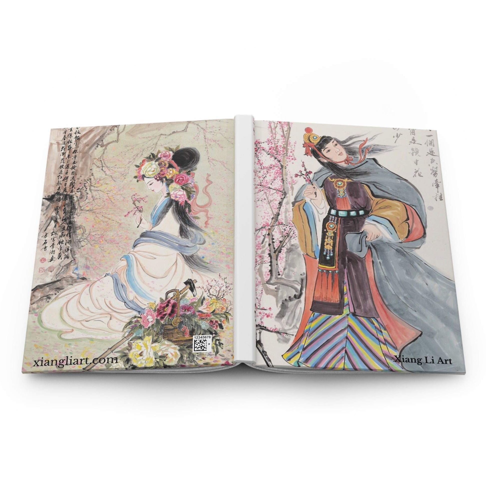 Hardcover Journal Matte, Chinese watercolor art on front and back cover, Characters from the famous book Dream of the Red Chamber