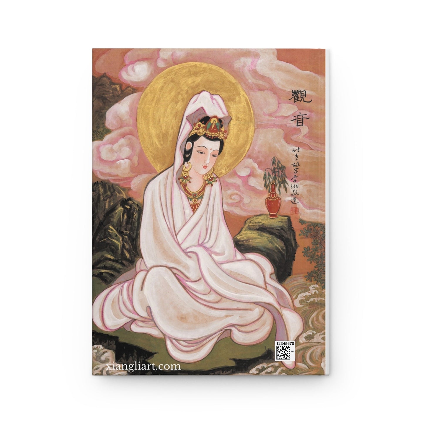 Hardcover Journal Matte | With ancient Chinese Guanyin, Buddha on front and back cover | Print of Chinese watercolor on silk