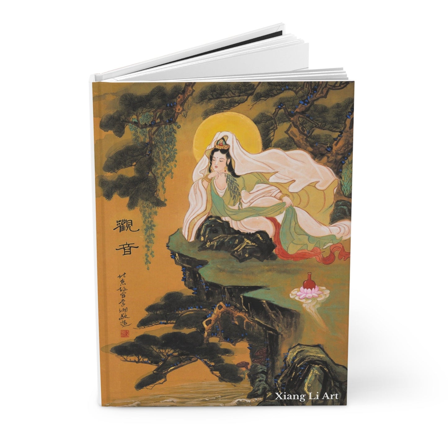 Hardcover Journal Matte | With ancient Chinese Guanyin, Buddha on front and back cover | Print of Chinese watercolor on silk