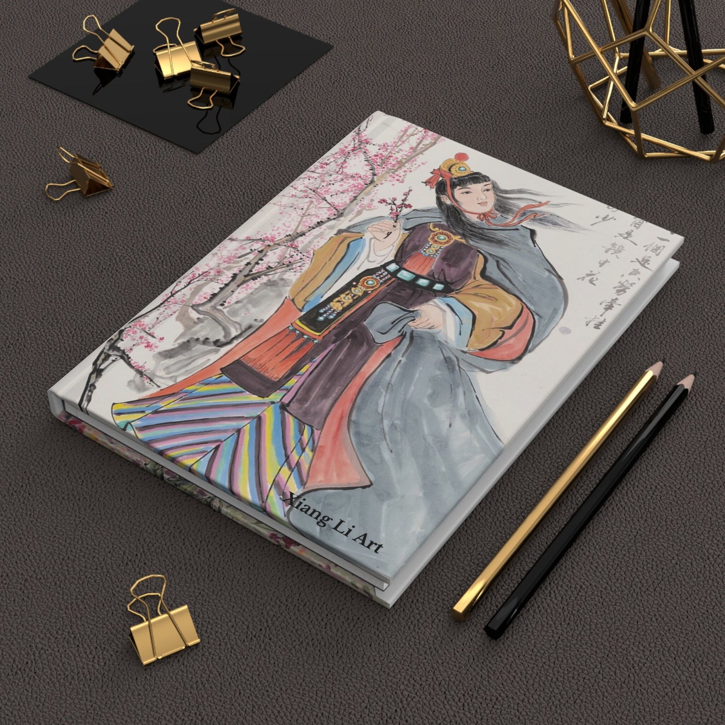 Hardcover Journal Matte, Chinese watercolor art on front and back cover, Characters from the famous book Dream of the Red Chamber