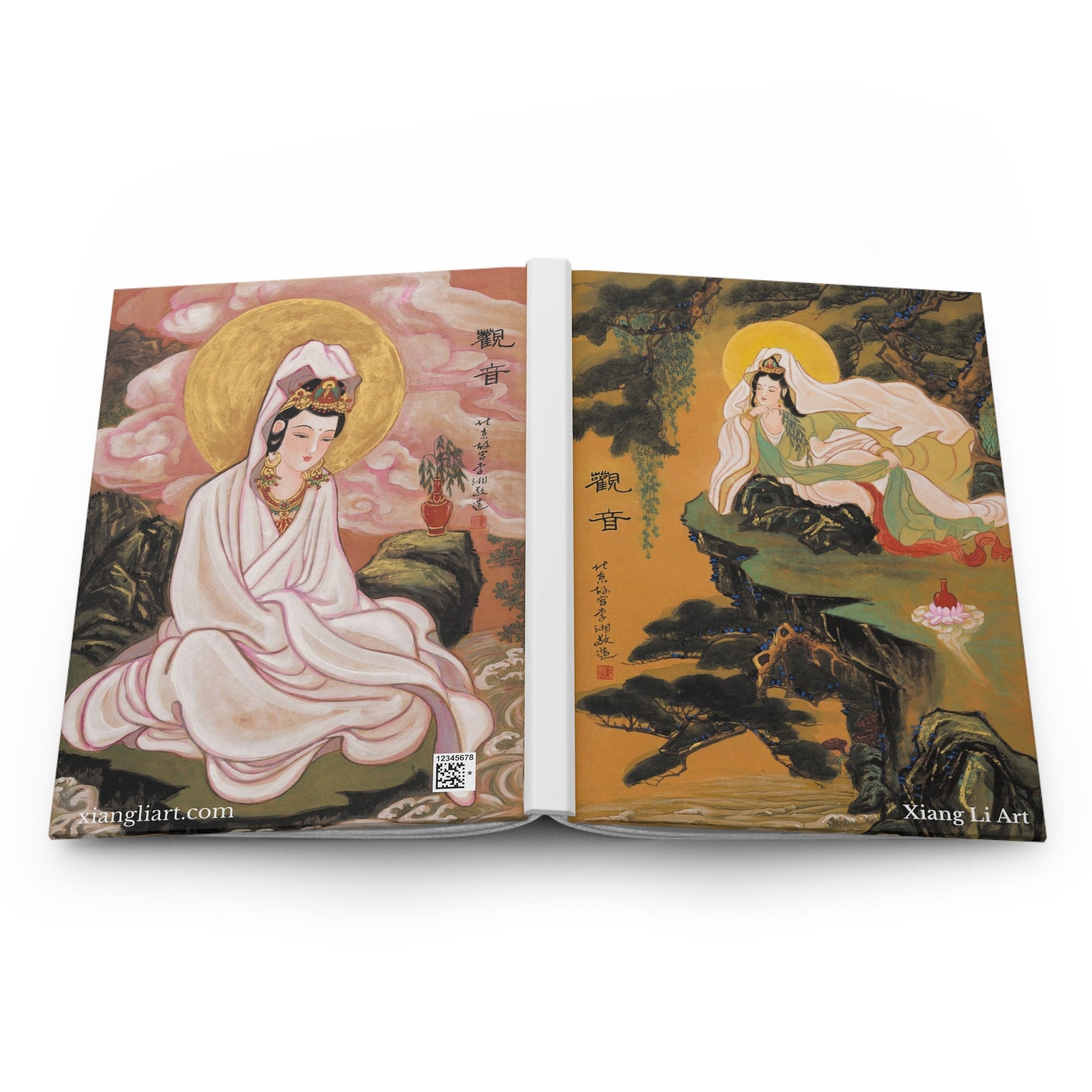 Hardcover Journal Matte | With ancient Chinese Guanyin, Buddha on front and back cover | Print of Chinese watercolor on silk