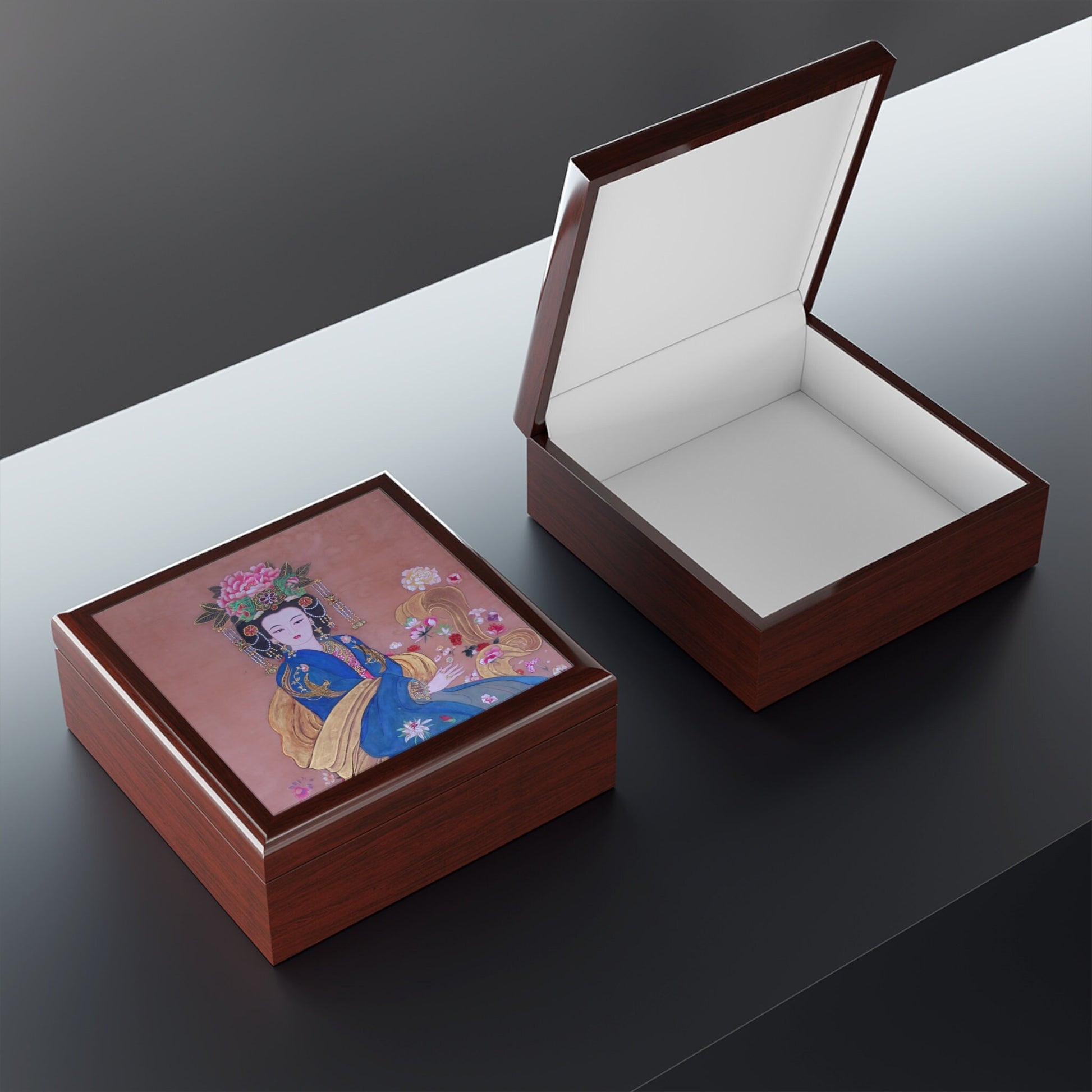 Jewelry Box| Chinese Empress, Watercolor on Silk | Empress Collection by Xiang Li Art