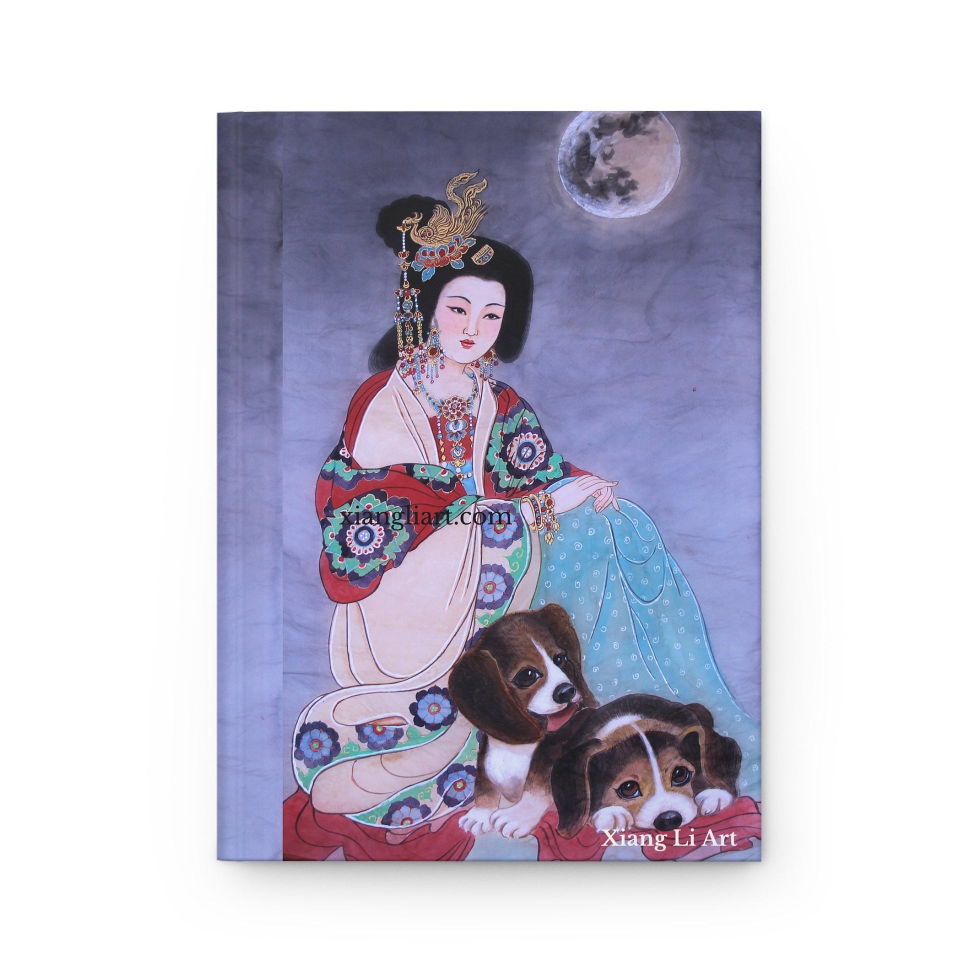 Hardcover Journal Matte | With Ancient Chinese Empress and Her Pet Dogs | Print of Chinese watercolor on silk