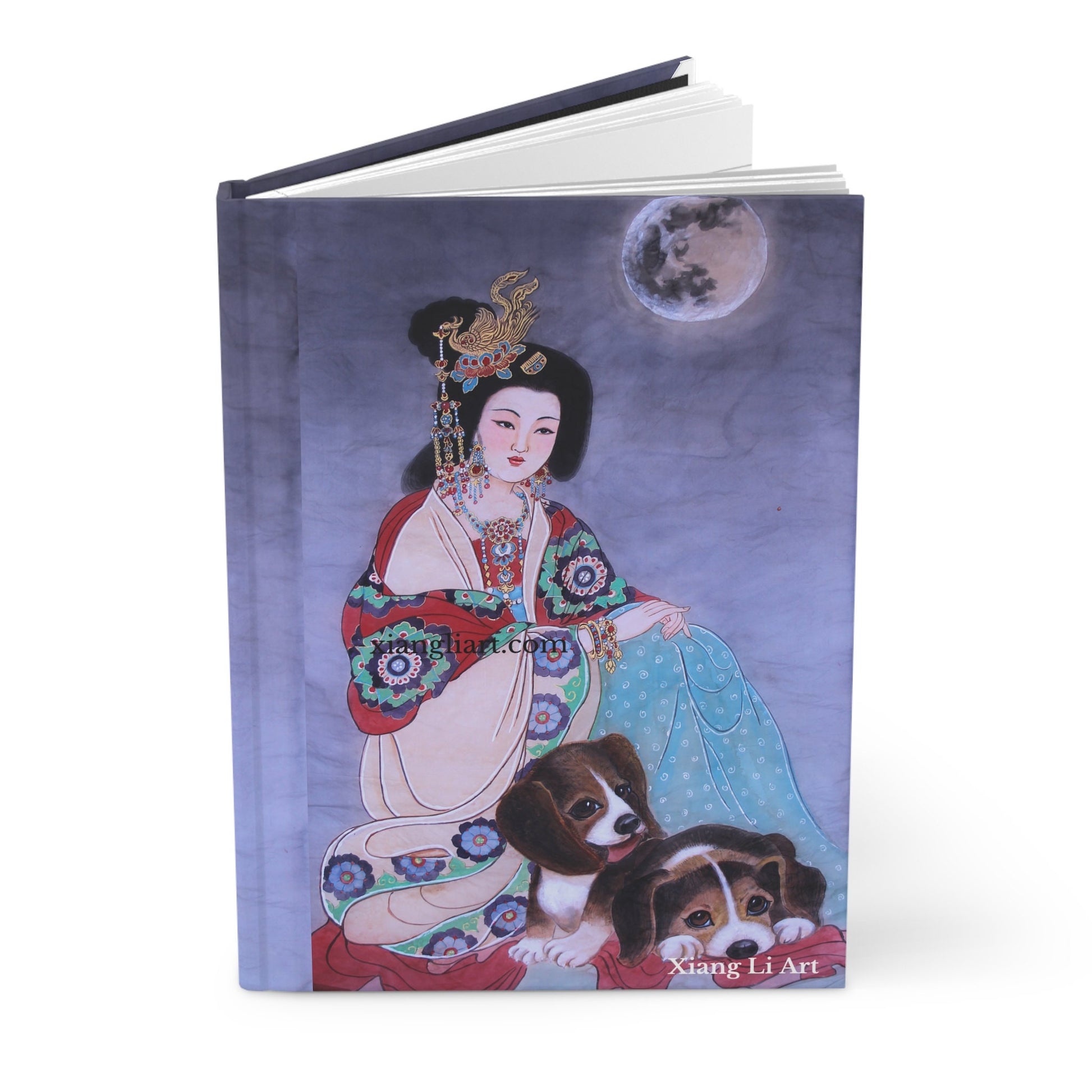 Hardcover Journal Matte | With Ancient Chinese Empress and Her Pet Dogs | Print of Chinese watercolor on silk