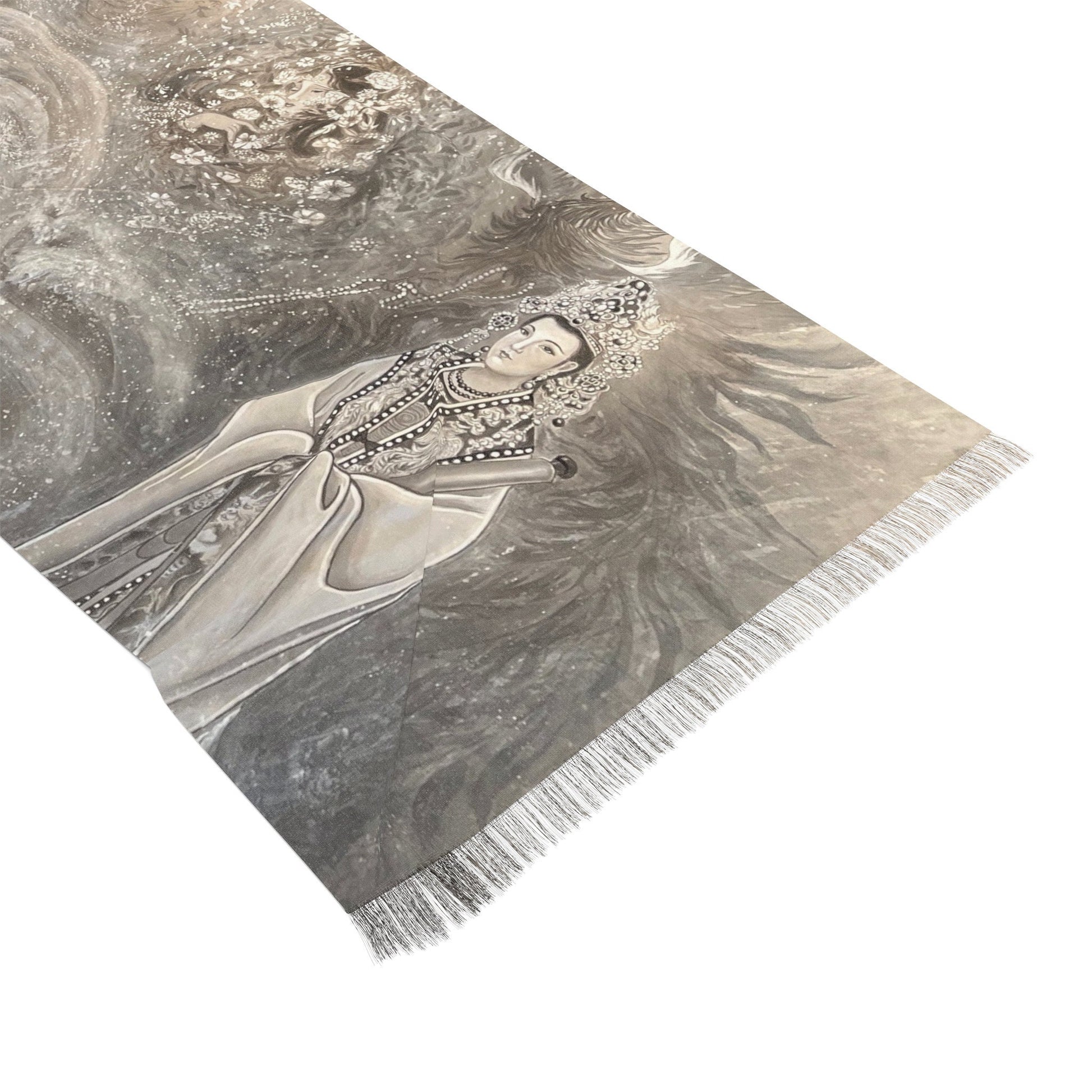 Northern Song End Period Light Scarf, water color painting, women fashion scarf, Chinese New Year gift, unique cultural gift