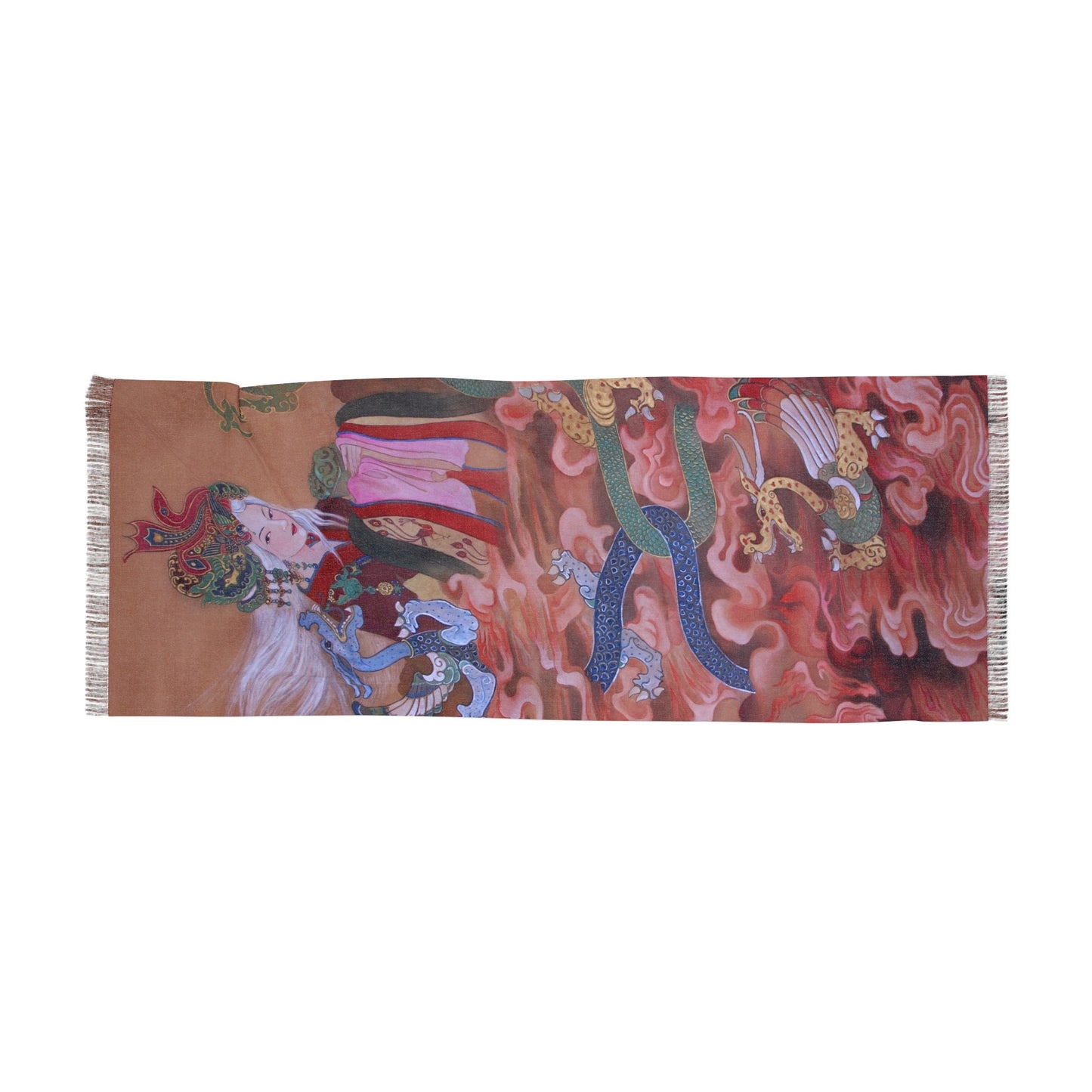 Fire Dragon Empress Wang Zhengjun Light Scarf, water color painting, women fashion scarf, Chinese New Year gift