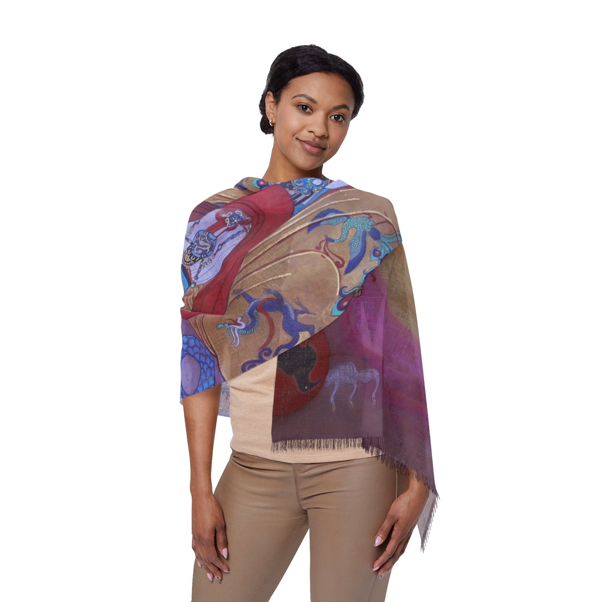 First Lady Light Scarf featuring Empress Lu, water color painting, women fashion scarf