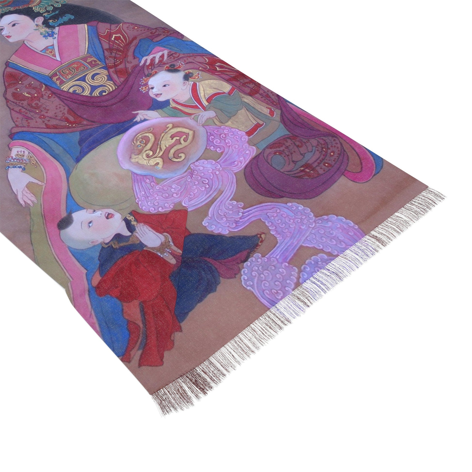 The Magic Dragon Light Scarf featuring Empress Xu, water color painting, women fashion scarf, Chinese New Year gift