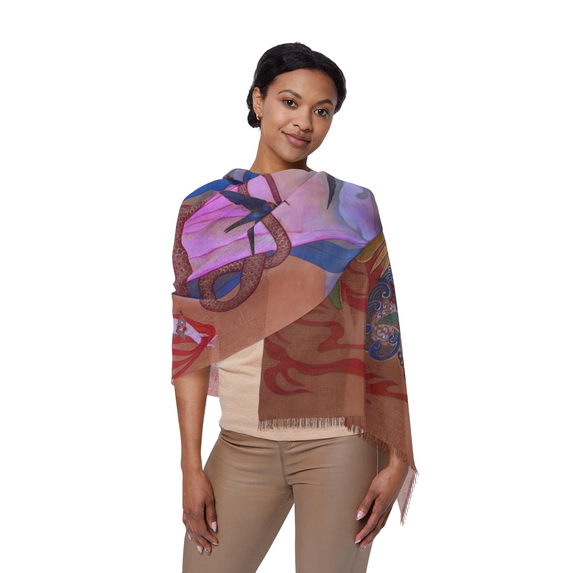 Swallow Light Scarf featuring Empress Zhao Feiyan, water color painting, women fashion scarf, Chinese New Year gift