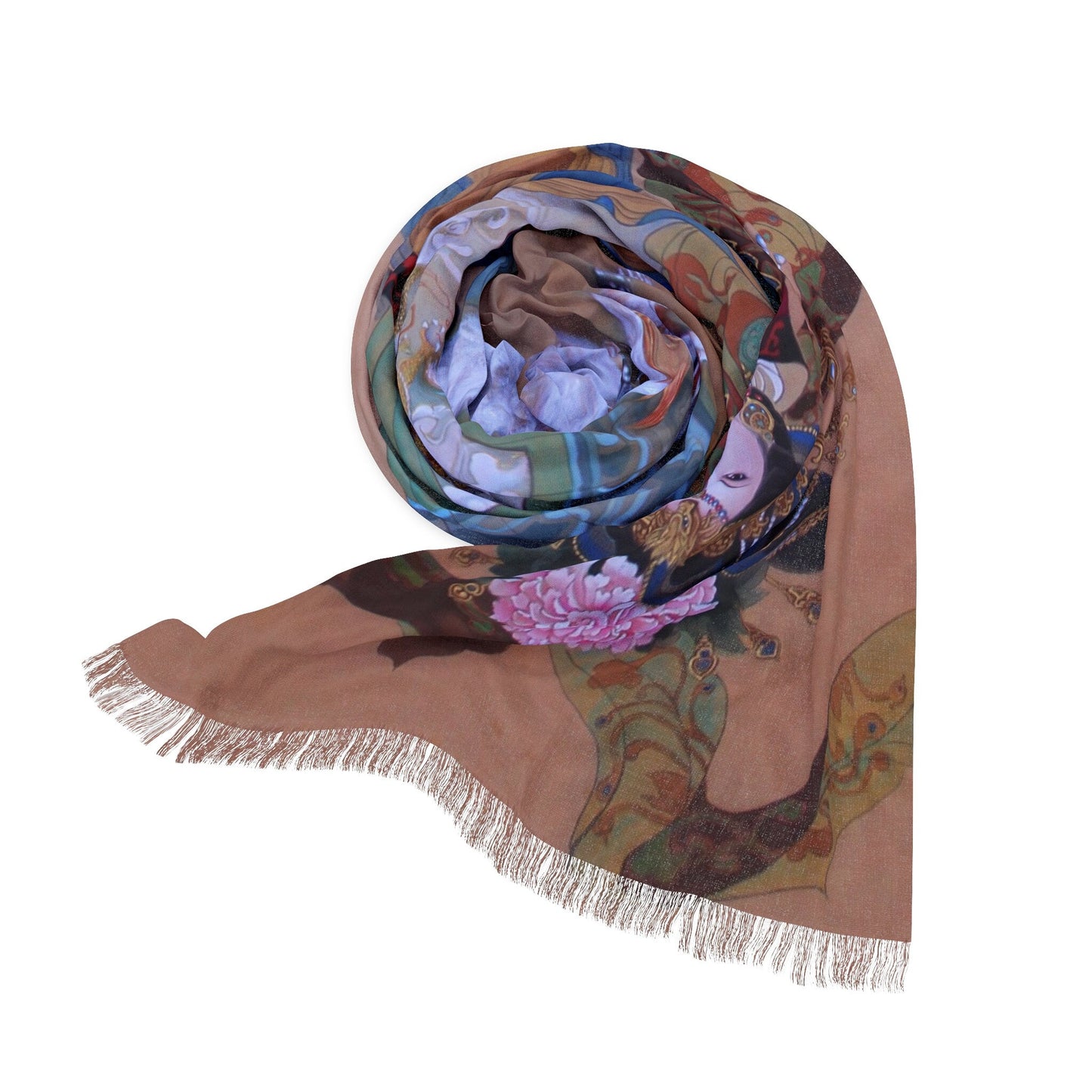 Empress Guo Nüwang Light Scarf, water color painting, women fashion scarf, Chinese New Year gift, unique cultural gift