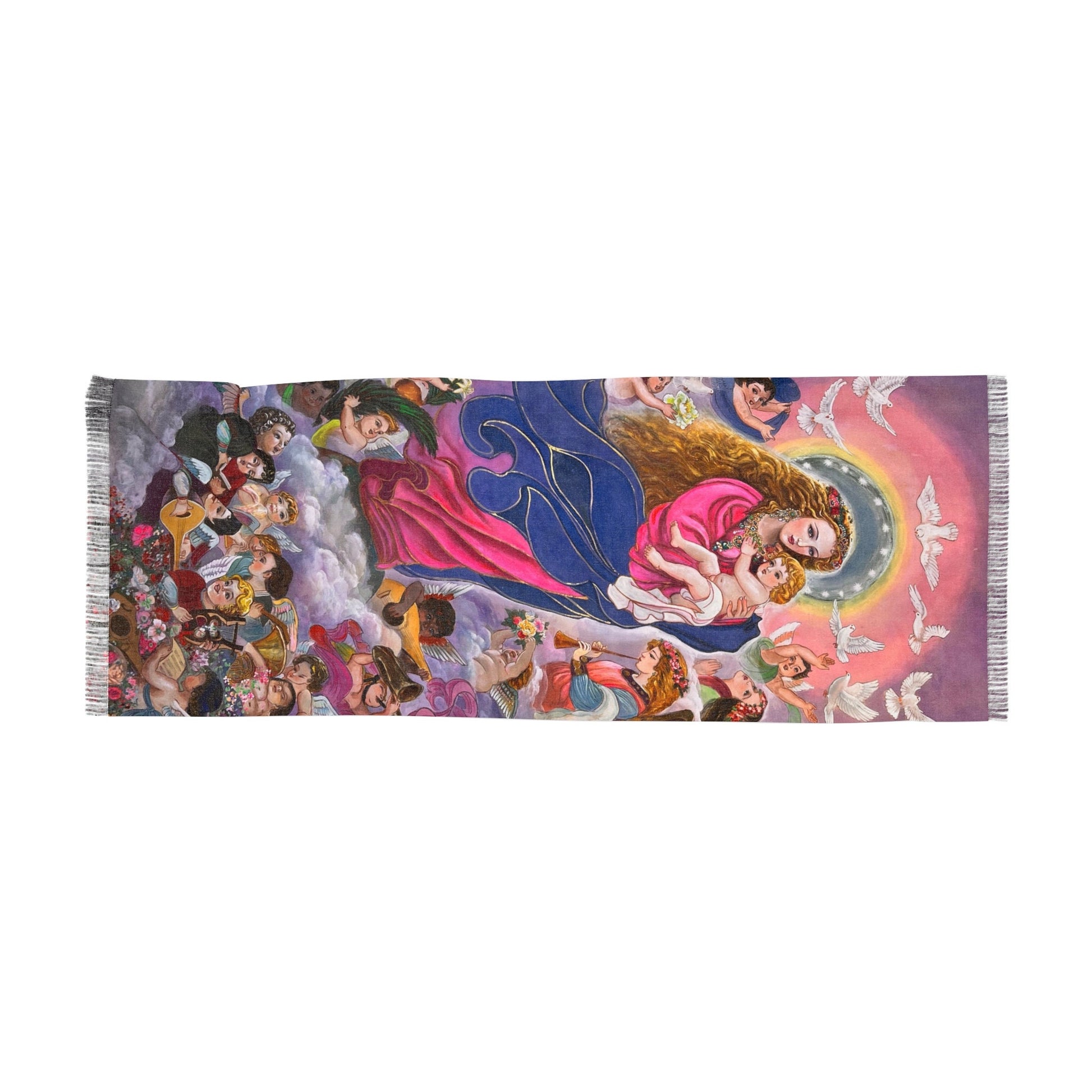 Madonna and baby Jesus in Watercolor Light Scarf, Women fashion scarf, Christmas, Chinese New Year gift, unique cultural gift, gift of Faith