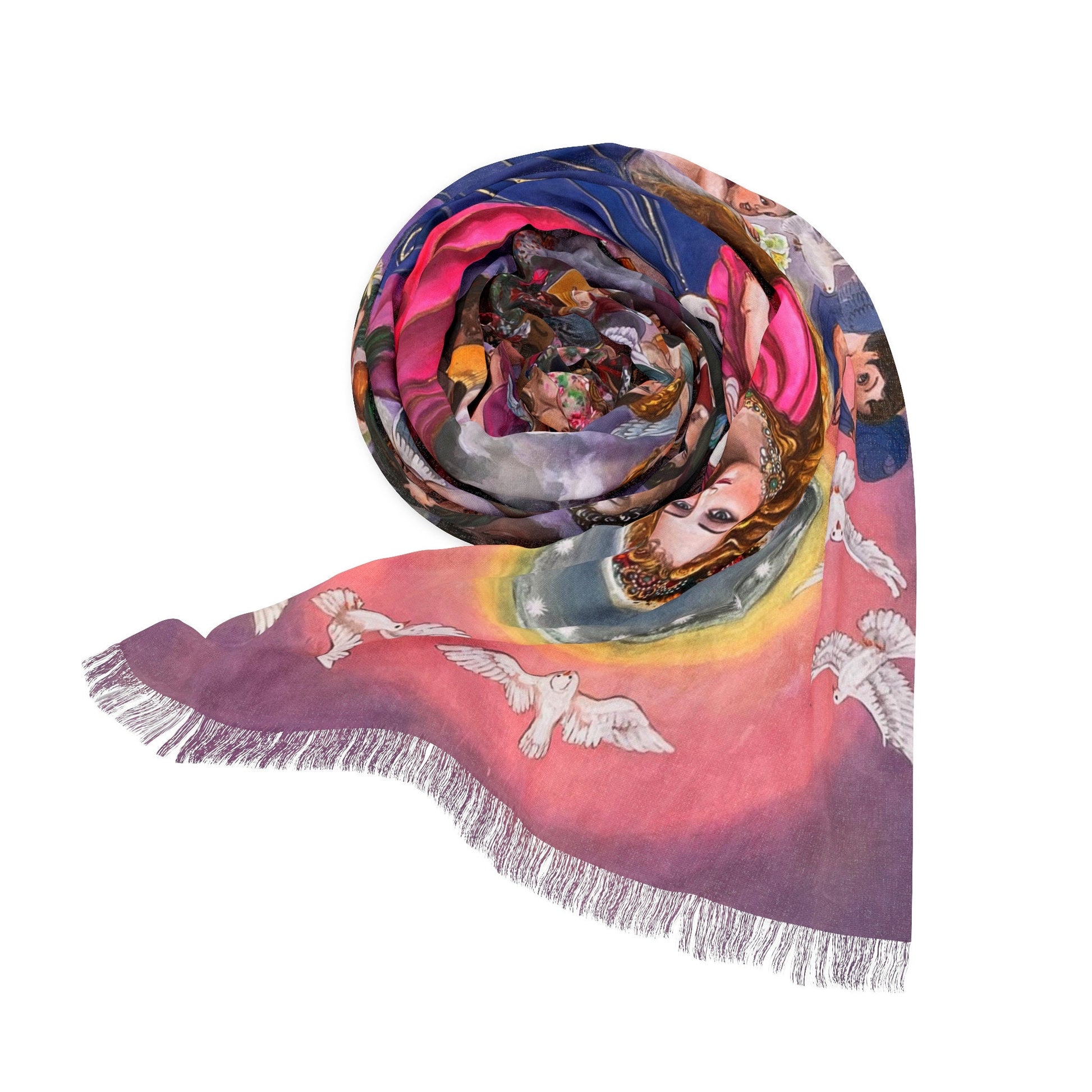 Madonna and baby Jesus in Watercolor Light Scarf, Women fashion scarf, Christmas, Chinese New Year gift, unique cultural gift, gift of Faith