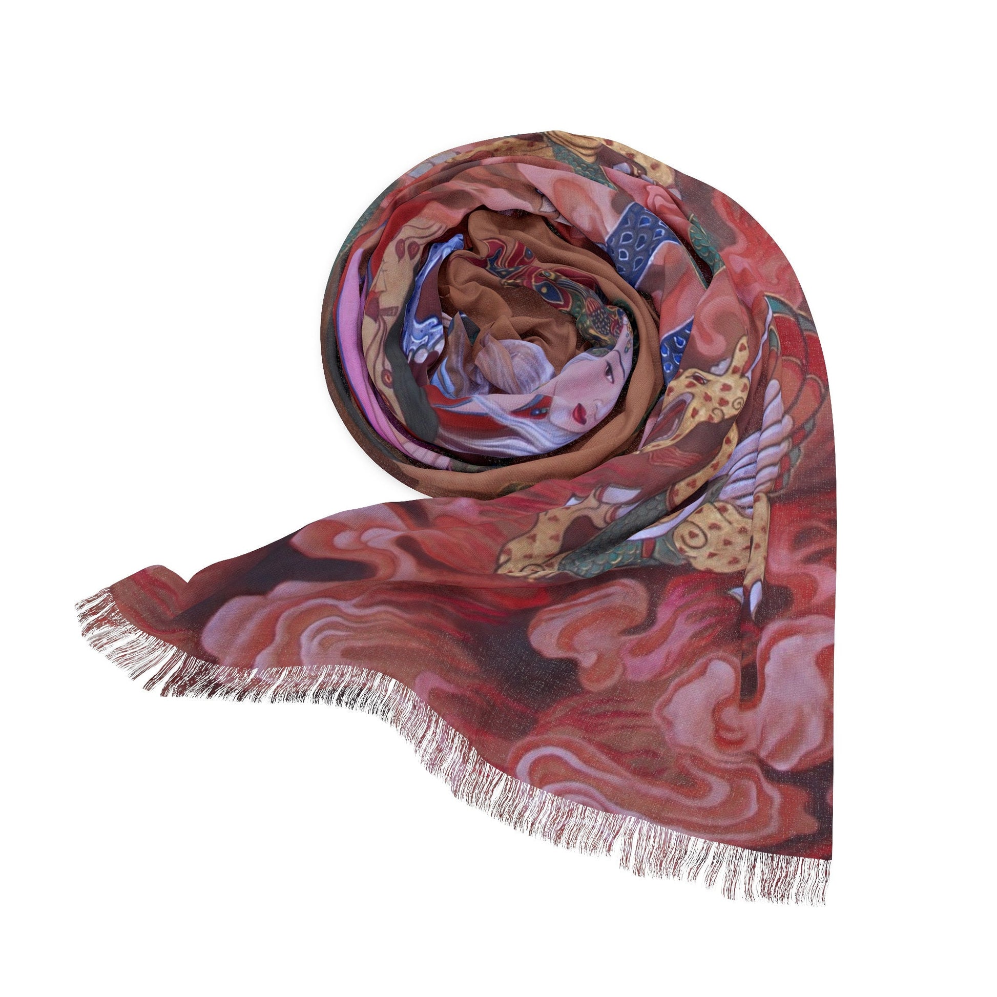 Fire Dragon Empress Wang Zhengjun Light Scarf, water color painting, women fashion scarf, Chinese New Year gift