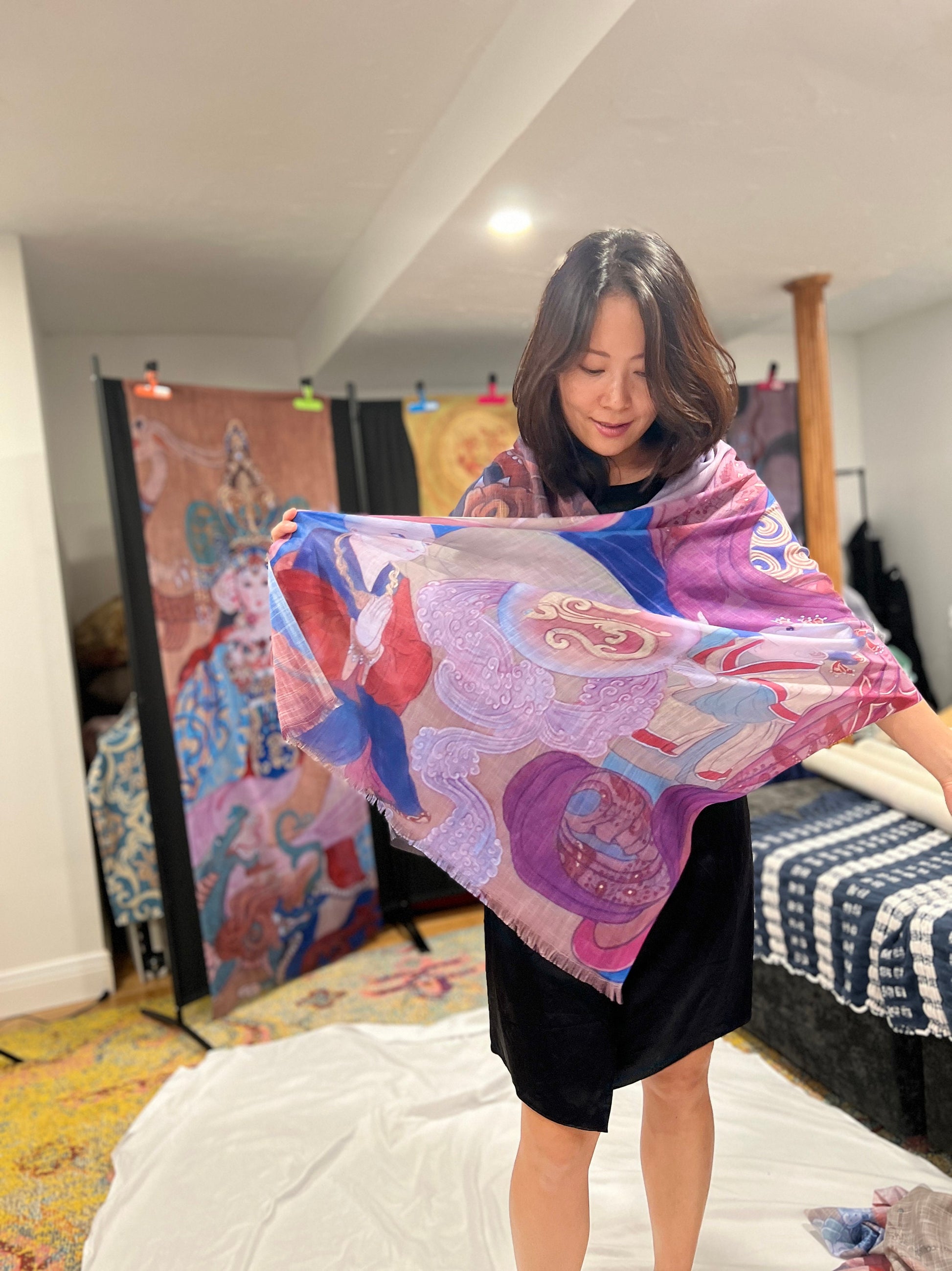 The Magic Dragon Light Scarf featuring Empress Xu, water color painting, women fashion scarf, Chinese New Year gift