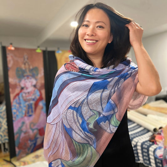 Wisdom and Light Scarf featuring Empress Ma, water color painting, women fashion scarf, Chinese New Year gift