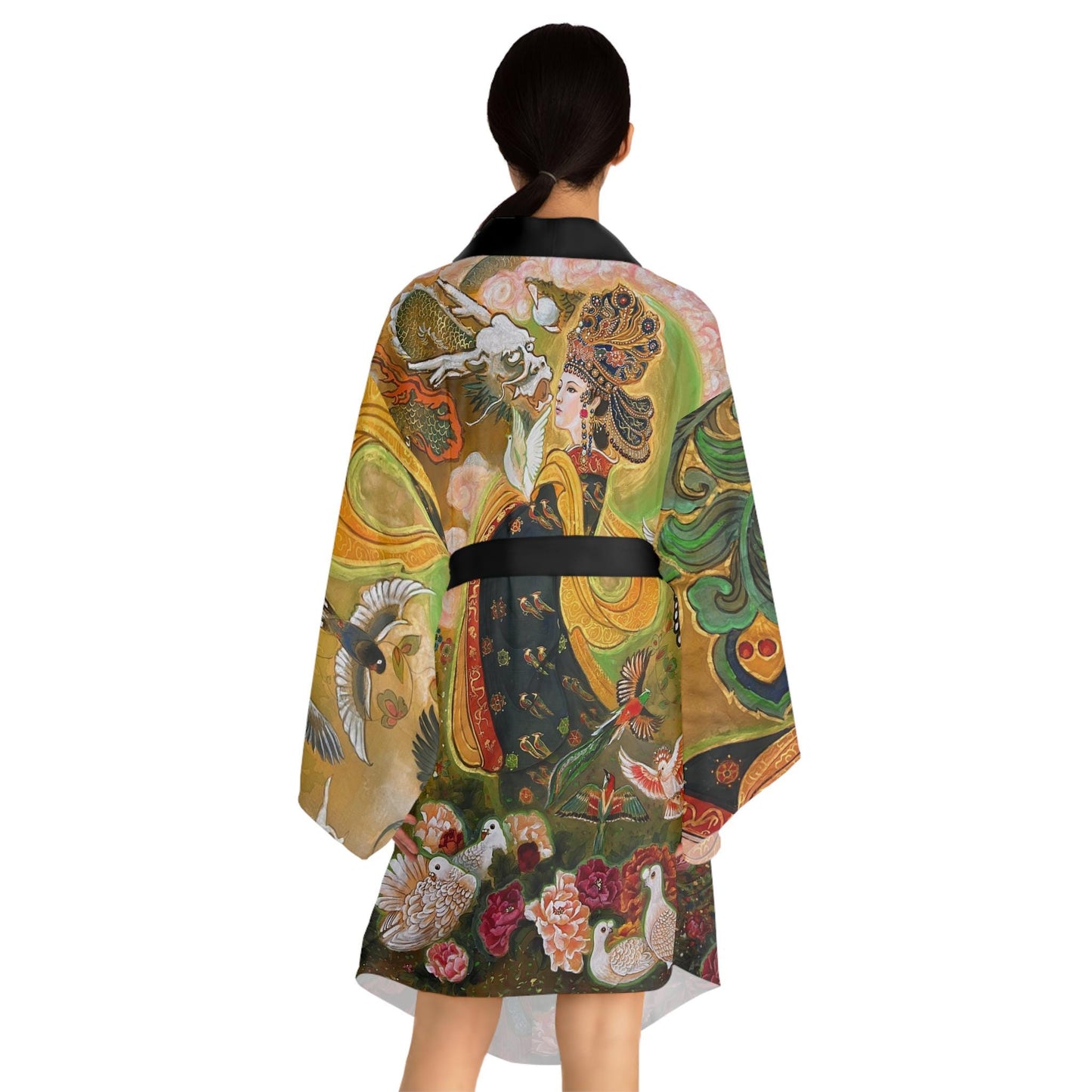 Northern Song Early Period Long Sleeve Kimono Robe | Print of original oriental hand painted water color painting on silk