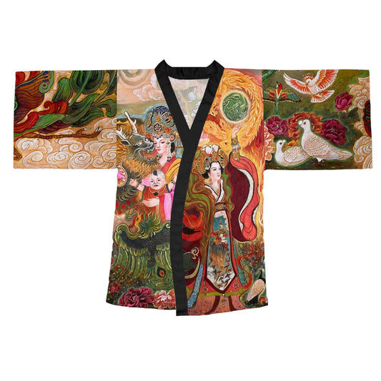 Northern Song Early Period Long Sleeve Kimono Robe | Print of original oriental hand painted water color painting on silk