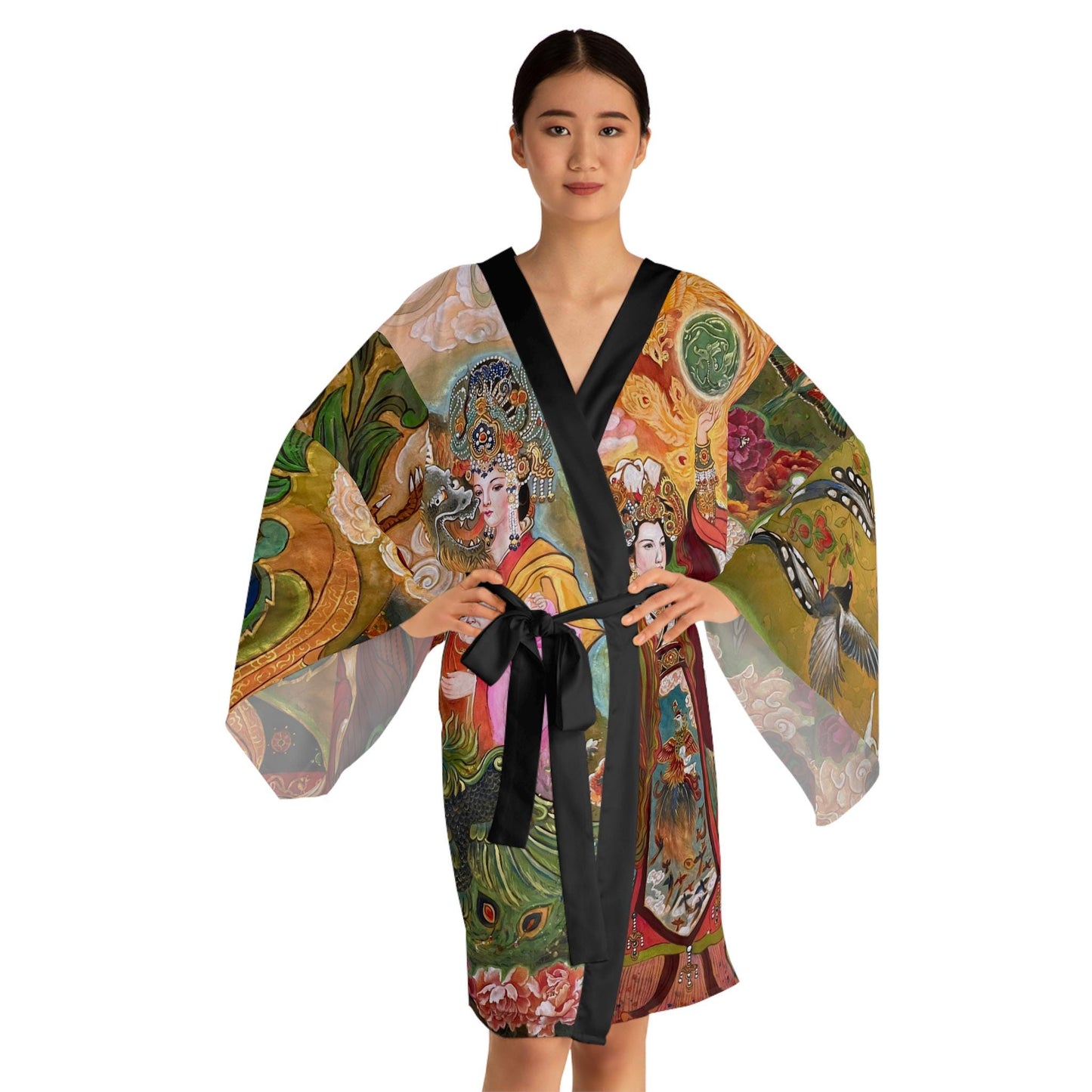 Northern Song Early Period Long Sleeve Kimono Robe | Print of original oriental hand painted water color painting on silk