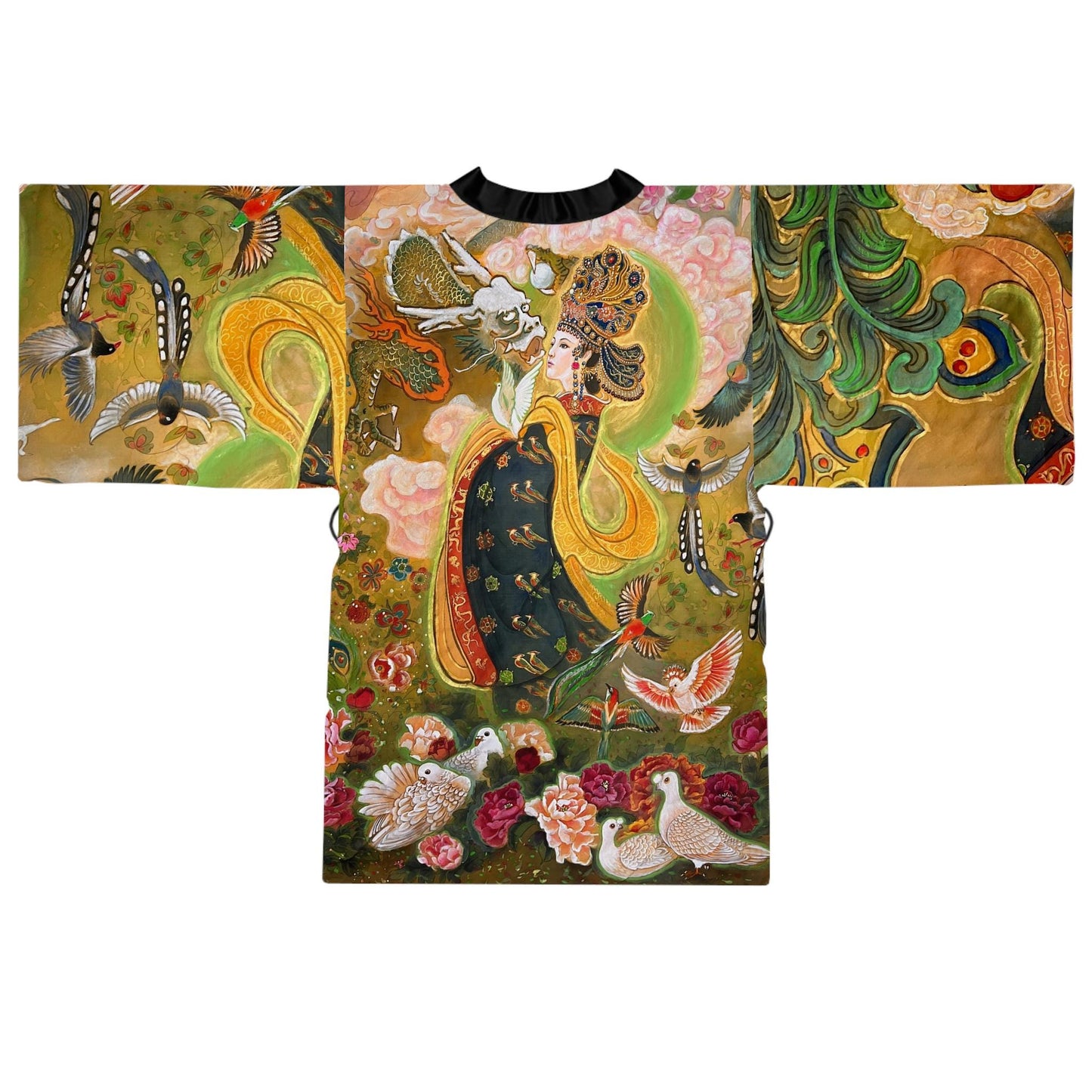 Northern Song Early Period Long Sleeve Kimono Robe | Print of original oriental hand painted water color painting on silk