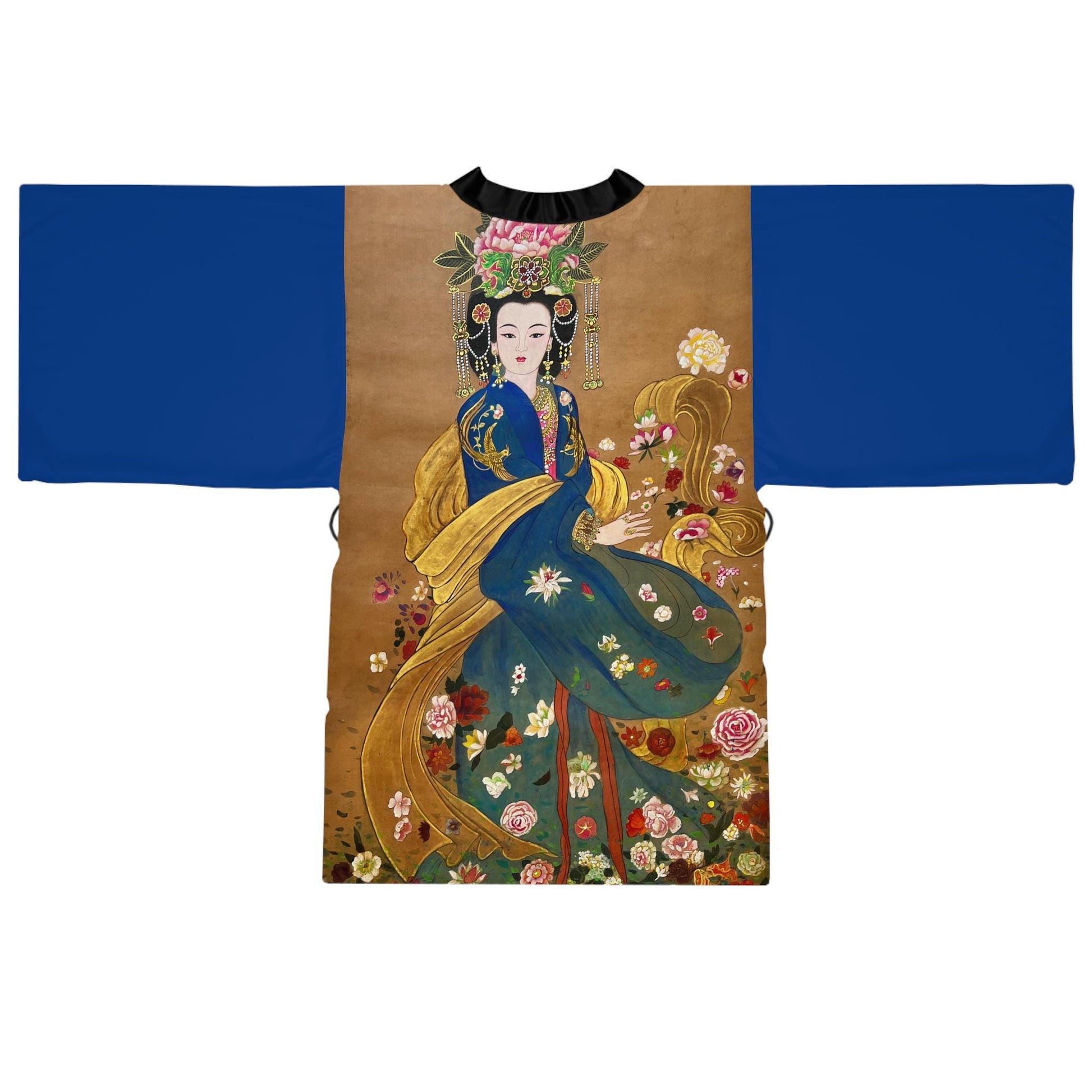 Long Sleeve Kimono Robe, print of an original hand-painted water color painting on silk of a flower Empress, flower Goddess