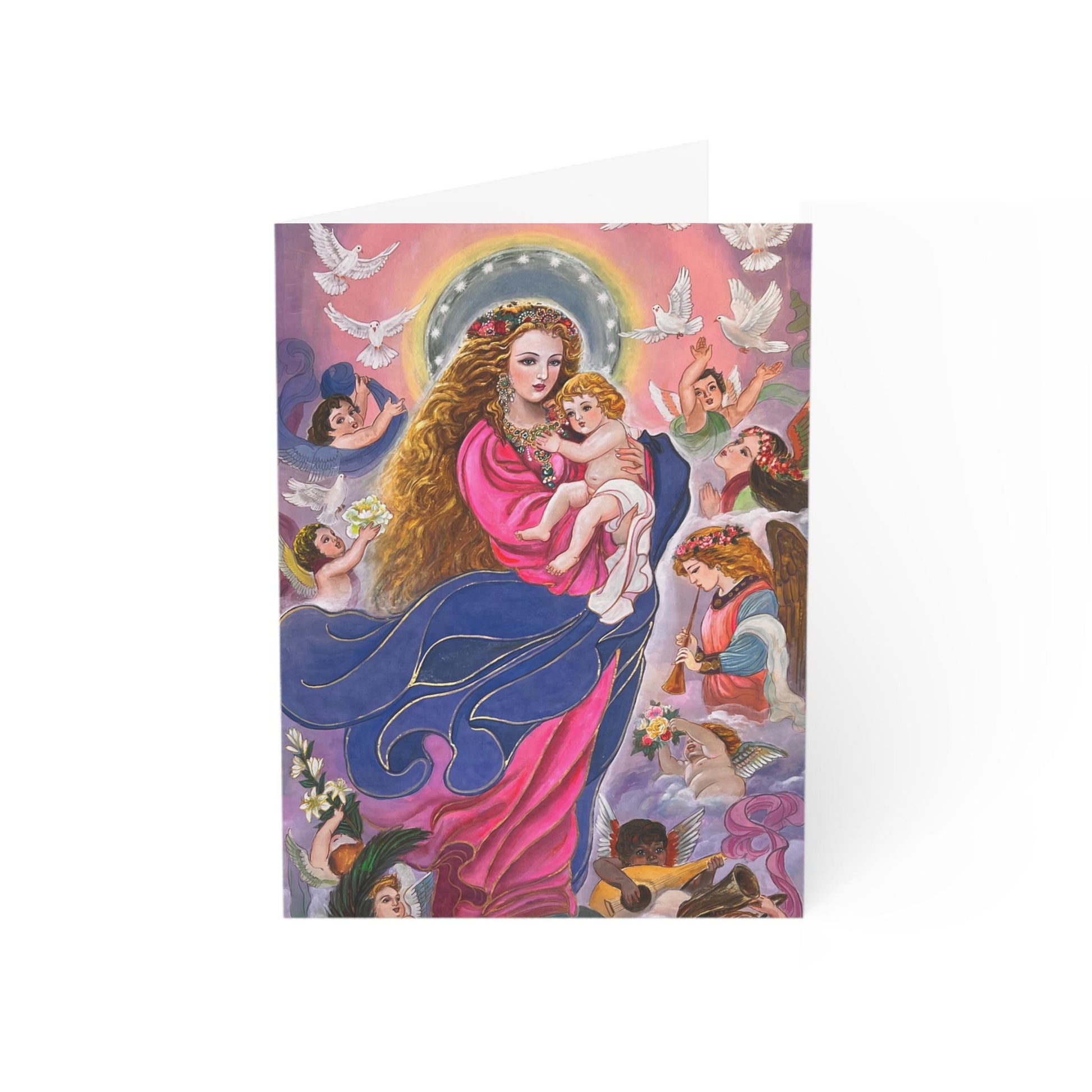 Blank Greeting Cards (1, 10, 30, and 50pcs) | Print of Watercolor Painting of Madonna and Child by artist Xiang Li