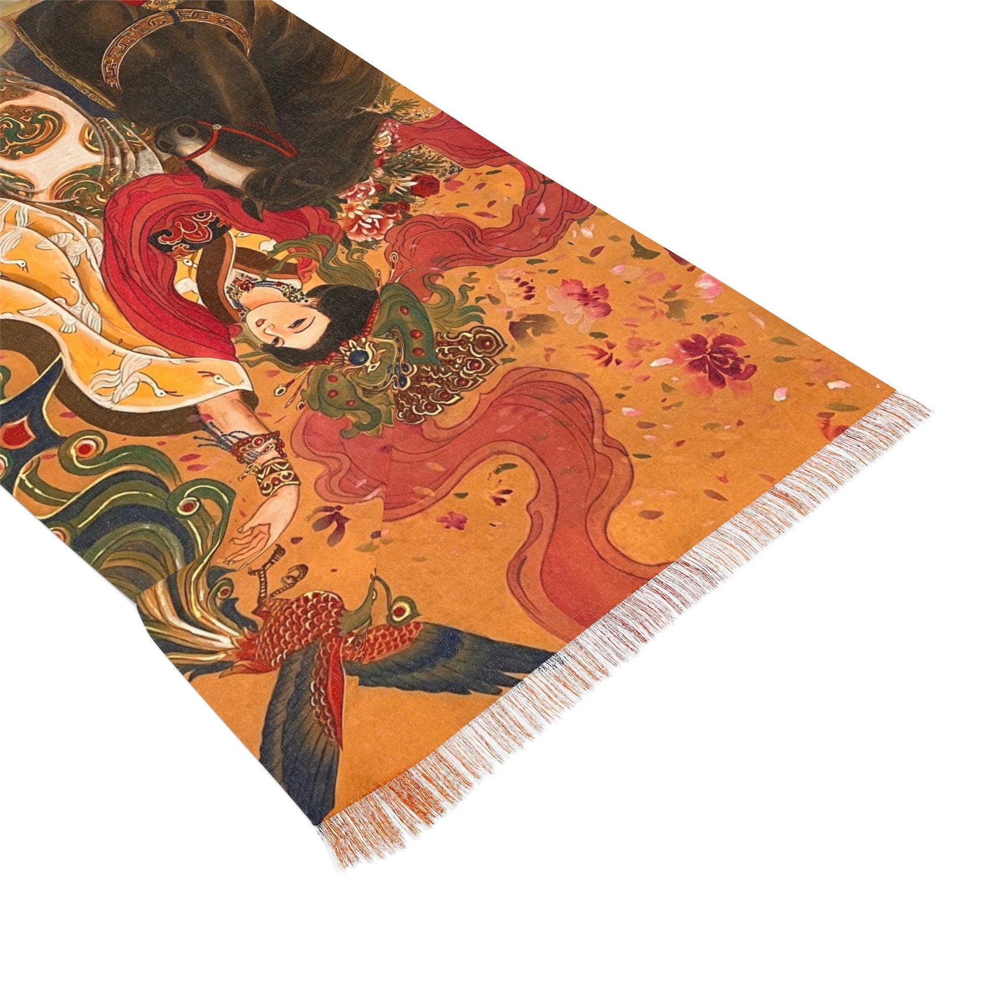 Elegant, Unique Light Scarf, Print water color painting, Chinese Empress, horse & dragon motif, Women Fashion Scarf, Chinese New Year gift