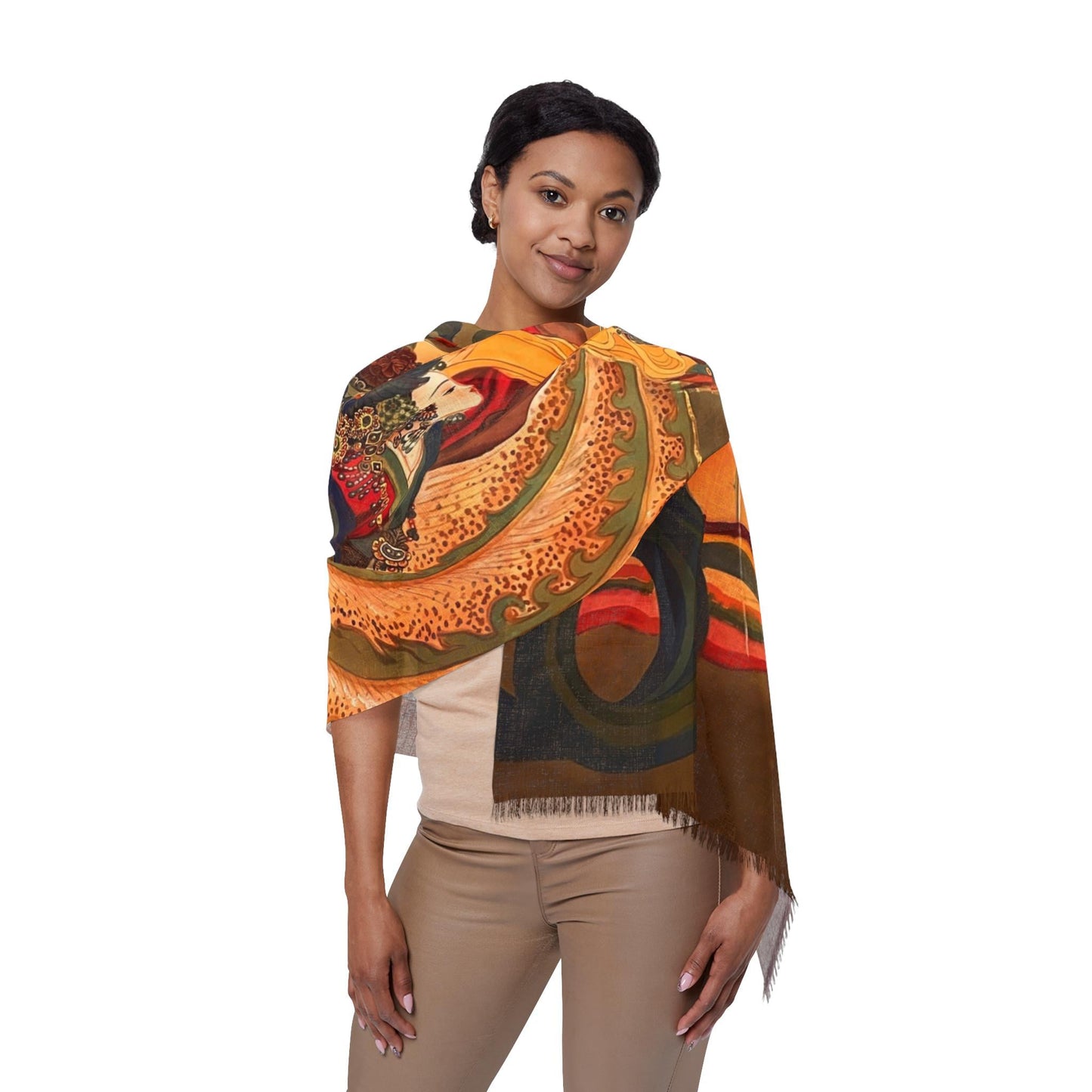 Elegant Light Scarf, Chinese Empress, Print of watercolor painting, Phoenix and Dog Motifs, Women Fashion Scarf, Chinese New Year gift