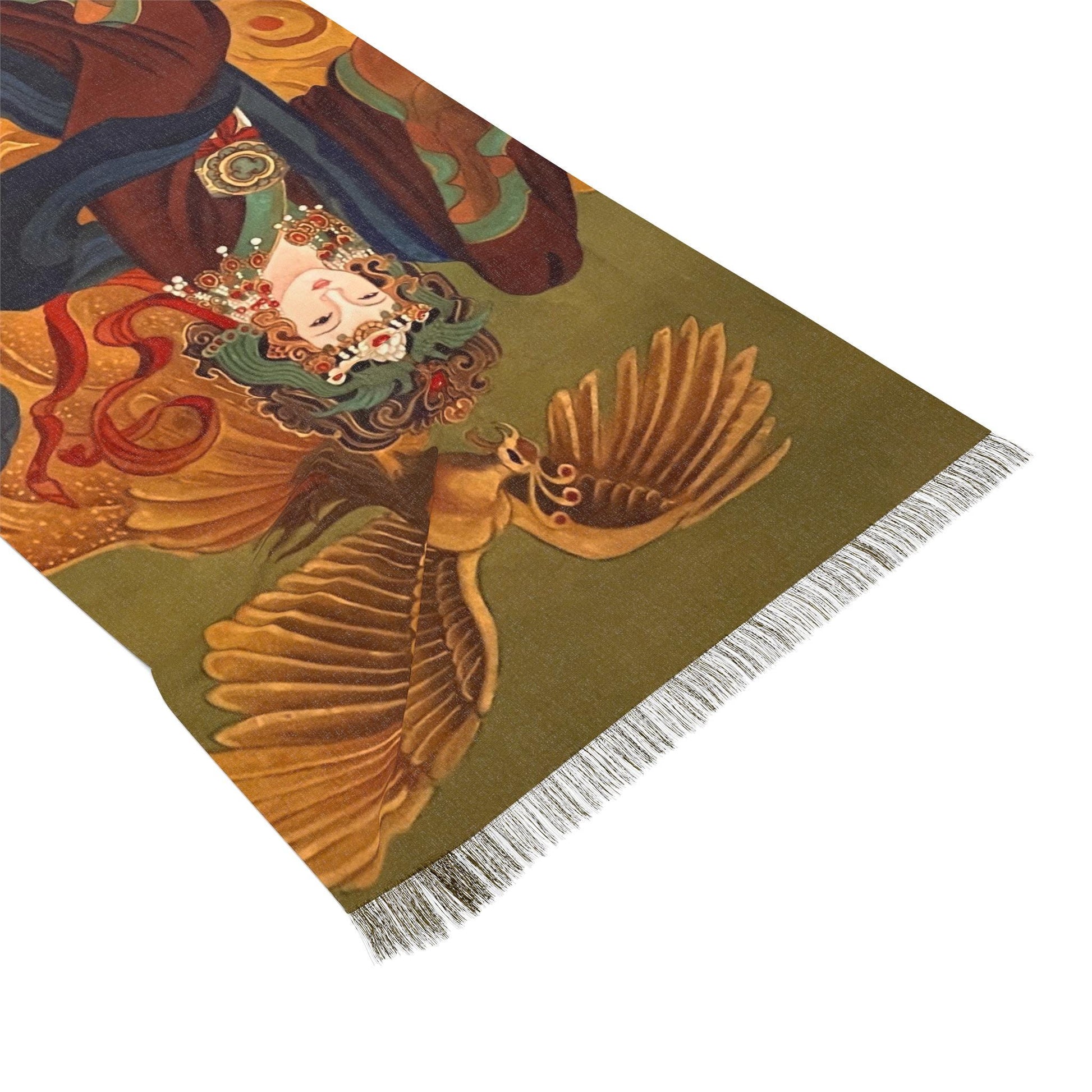 Unique Design Women Fashion Scarf, Asian Empress with Golden Phoenix painting, Print of water color on silk art, Chinese New Year gift