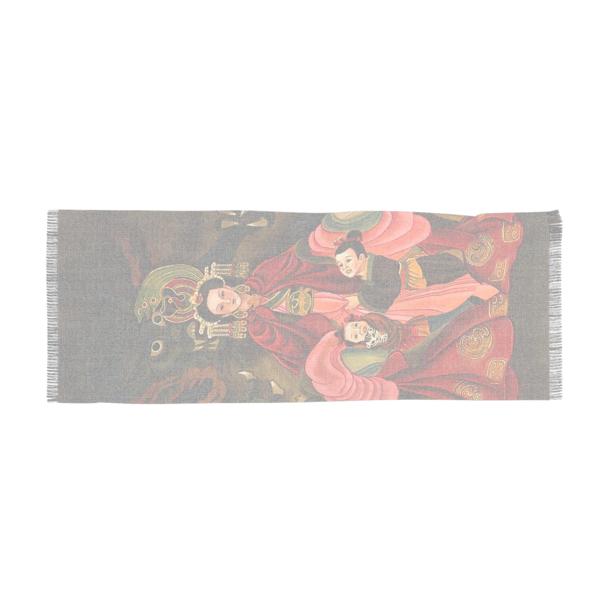 Women Fashion Scarf, Print of water color painting, Chinese Empress, her children, Cat, Phoenix & Dragon motifs, Chinese New Year gift