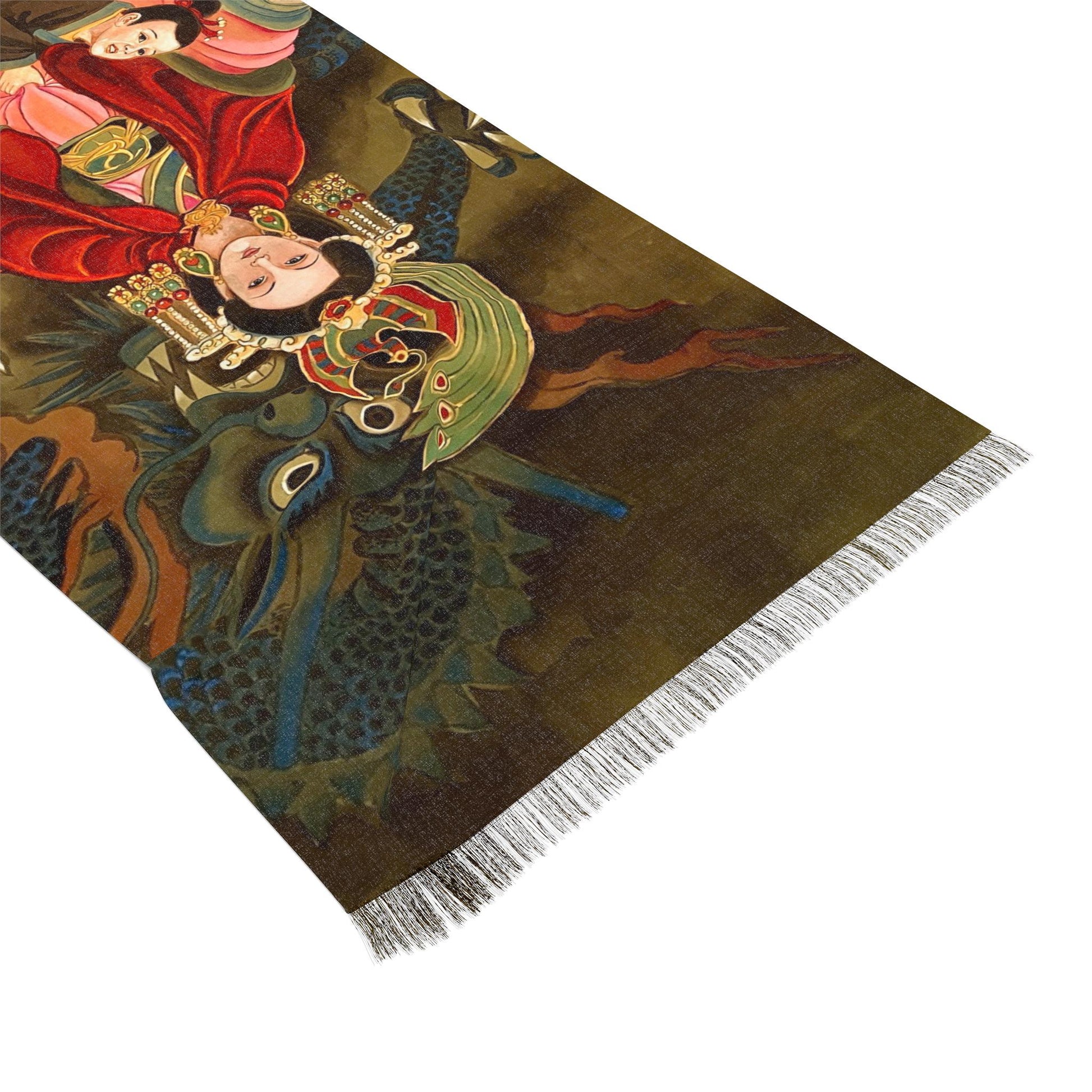 Women Fashion Scarf, Print of water color painting, Chinese Empress, her children, Cat, Phoenix & Dragon motifs, Chinese New Year gift